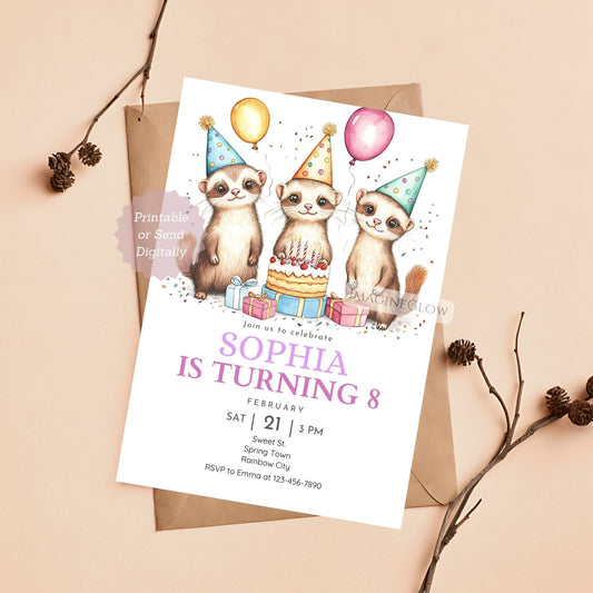 Fun Ferret Birthday Invitation - Pet Lover’s Party