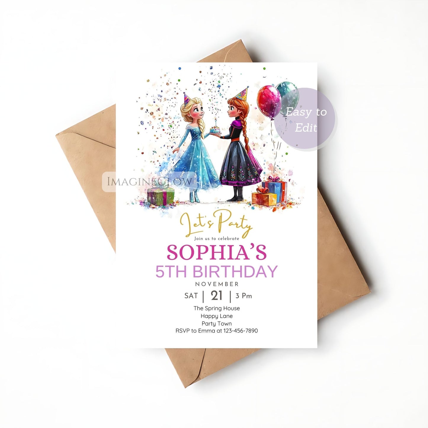 Editable Frozen themed invitation for kids