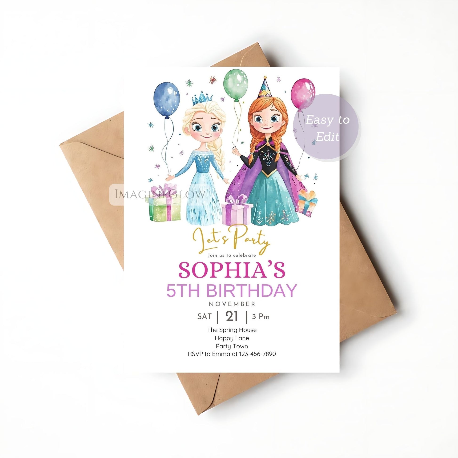 Frozen princess editable birthday invitation