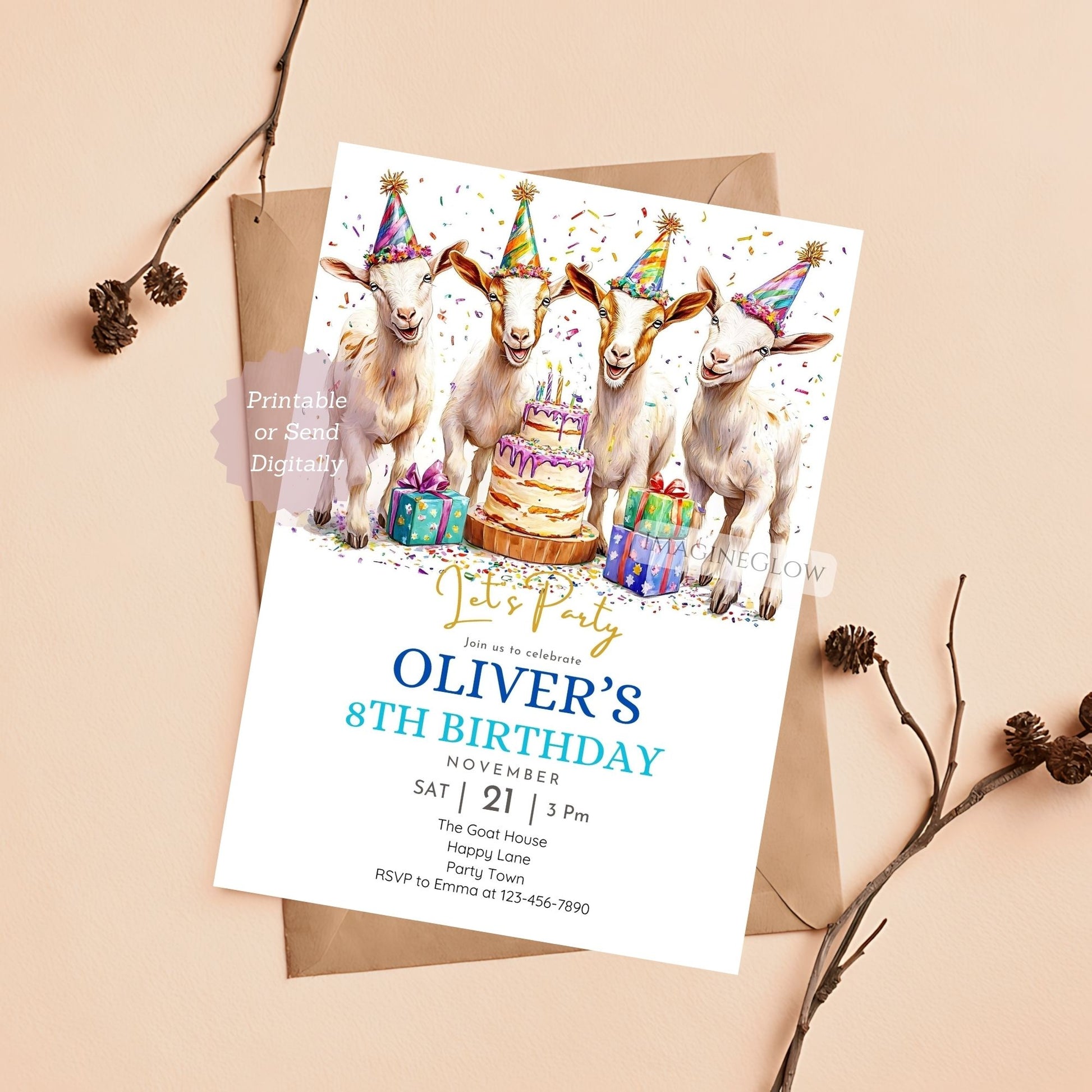 Editable goat birthday party card