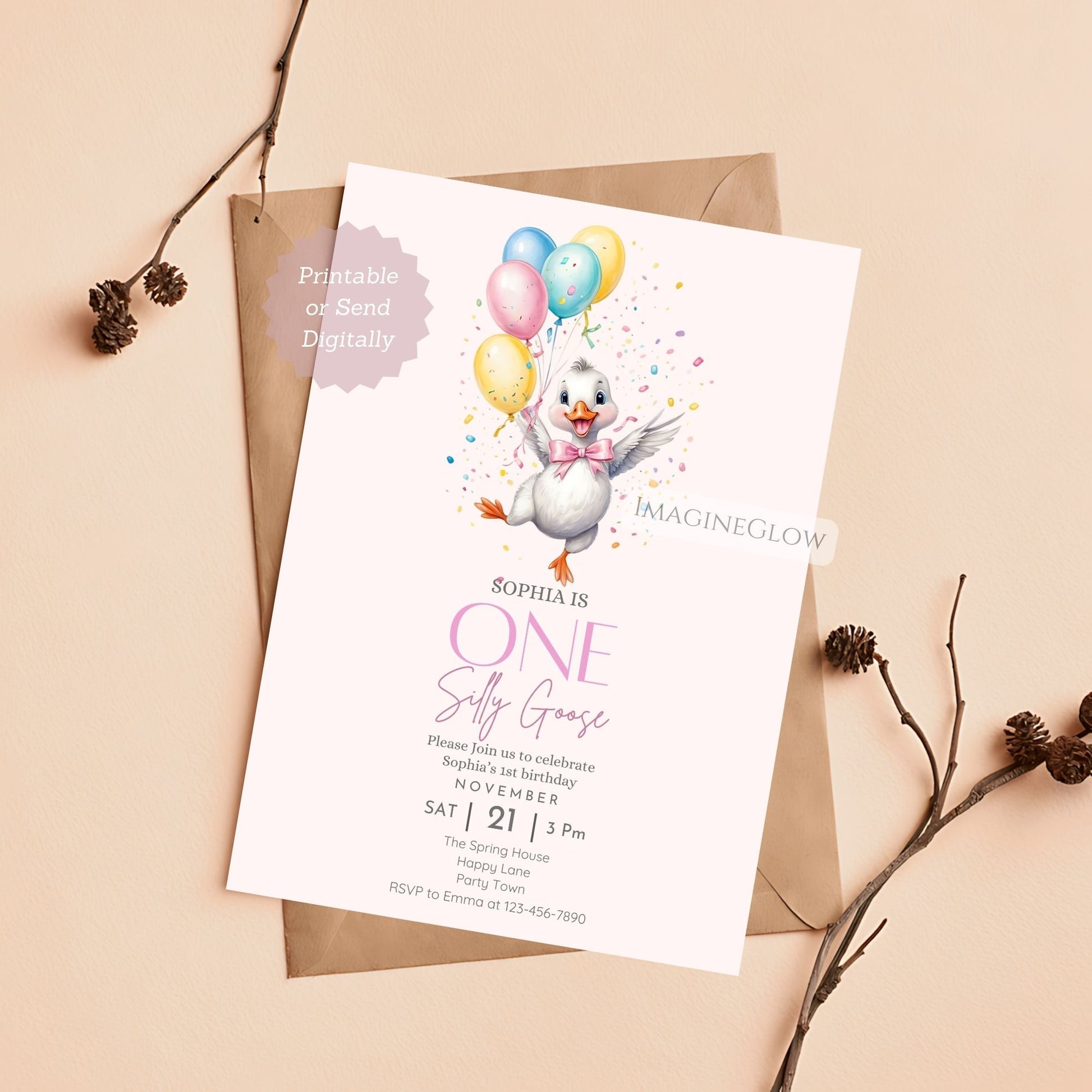 printable baby girl birthday party invite