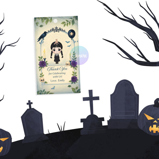wednesday addams favor tags printable template
editable addams family party thank you tags