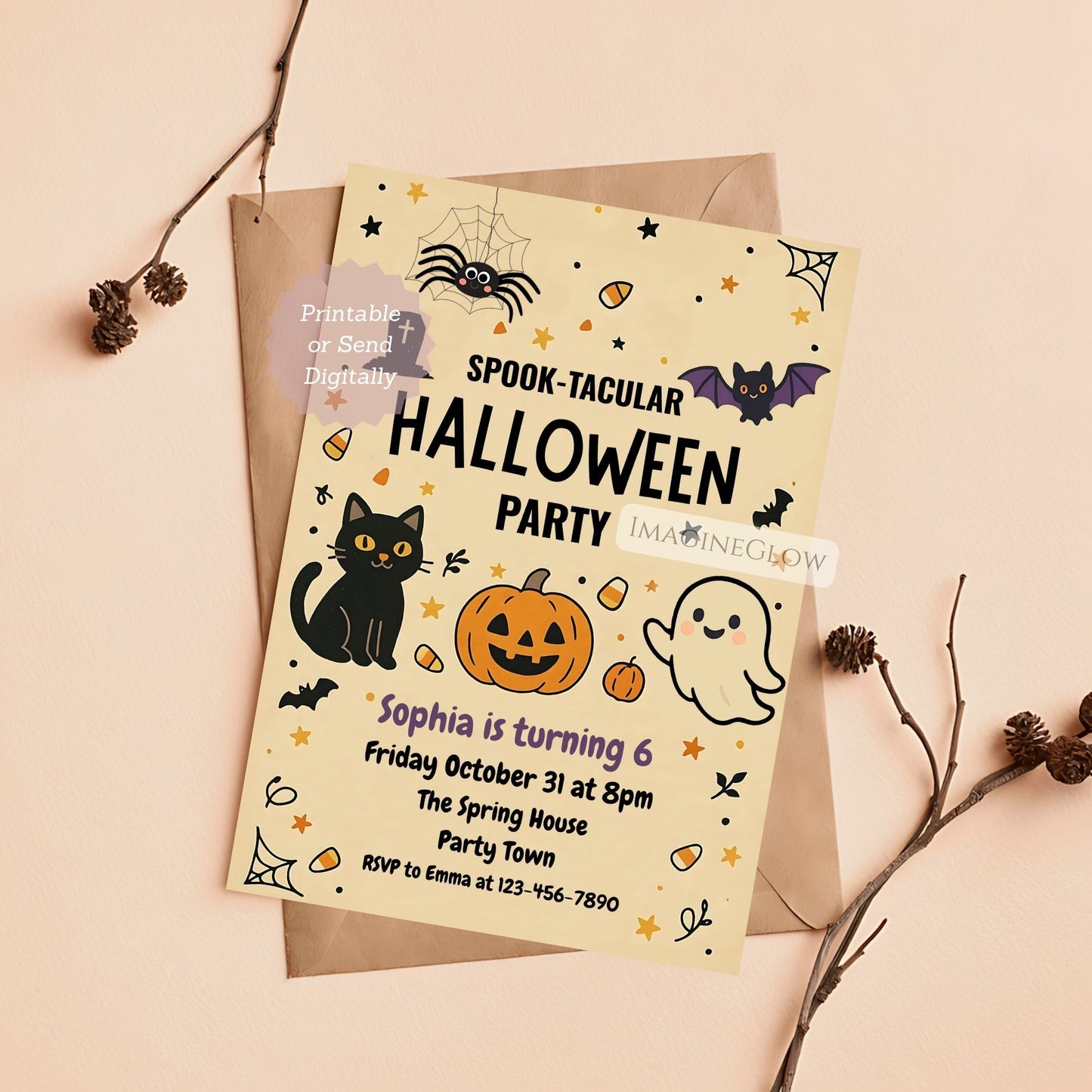 spooky cute october birthday invite
digital halloween birthday template