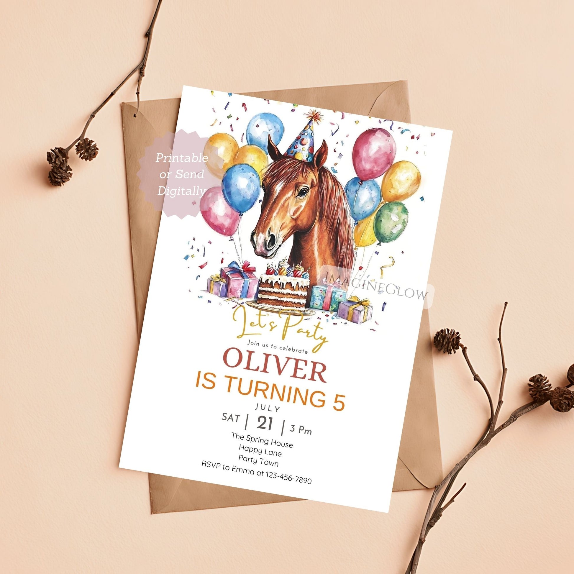 Pony party invitation for boys or girls