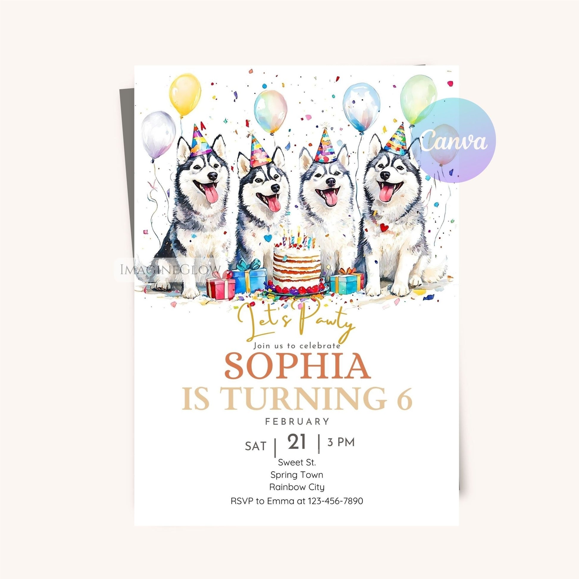 Customizable Husky dog birthday invitation digital
Instant download Husky dog party invite