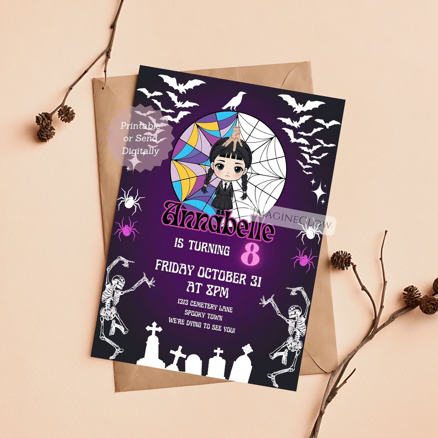 Editable kids Addams Family party invite