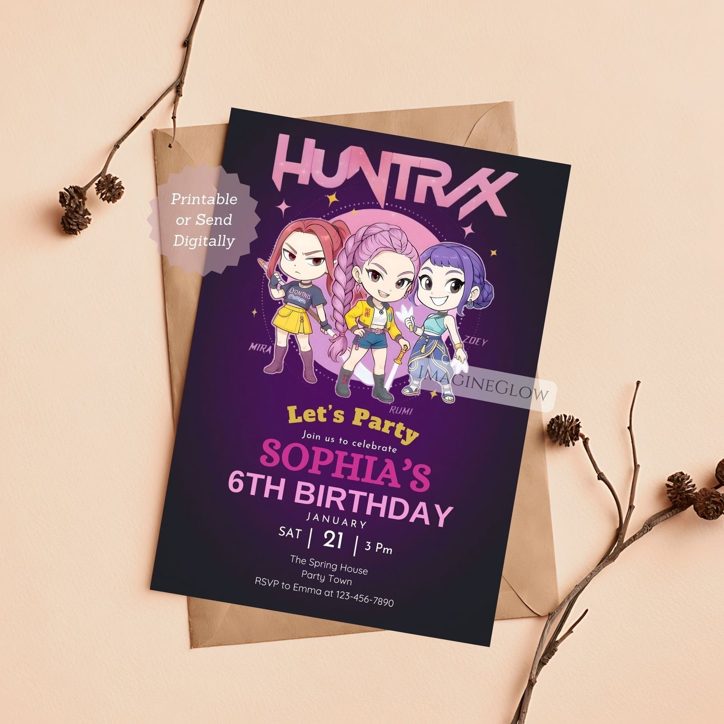 kpop demon hunters invitation editable