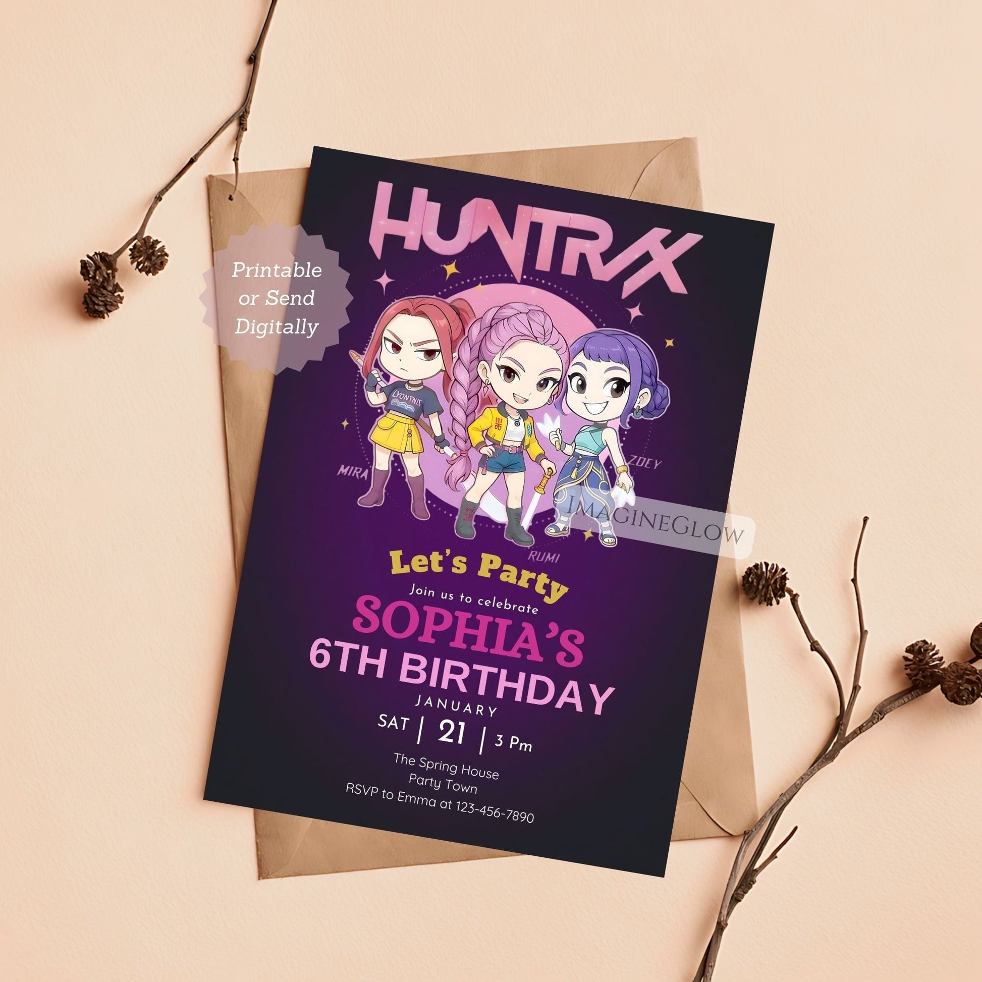 kpop demon hunters invitation editable