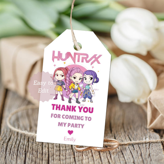 kpop demon hunters thank you tags editable
huntrix kpop party favor gift tags
kpop demon hunters favor tags printable