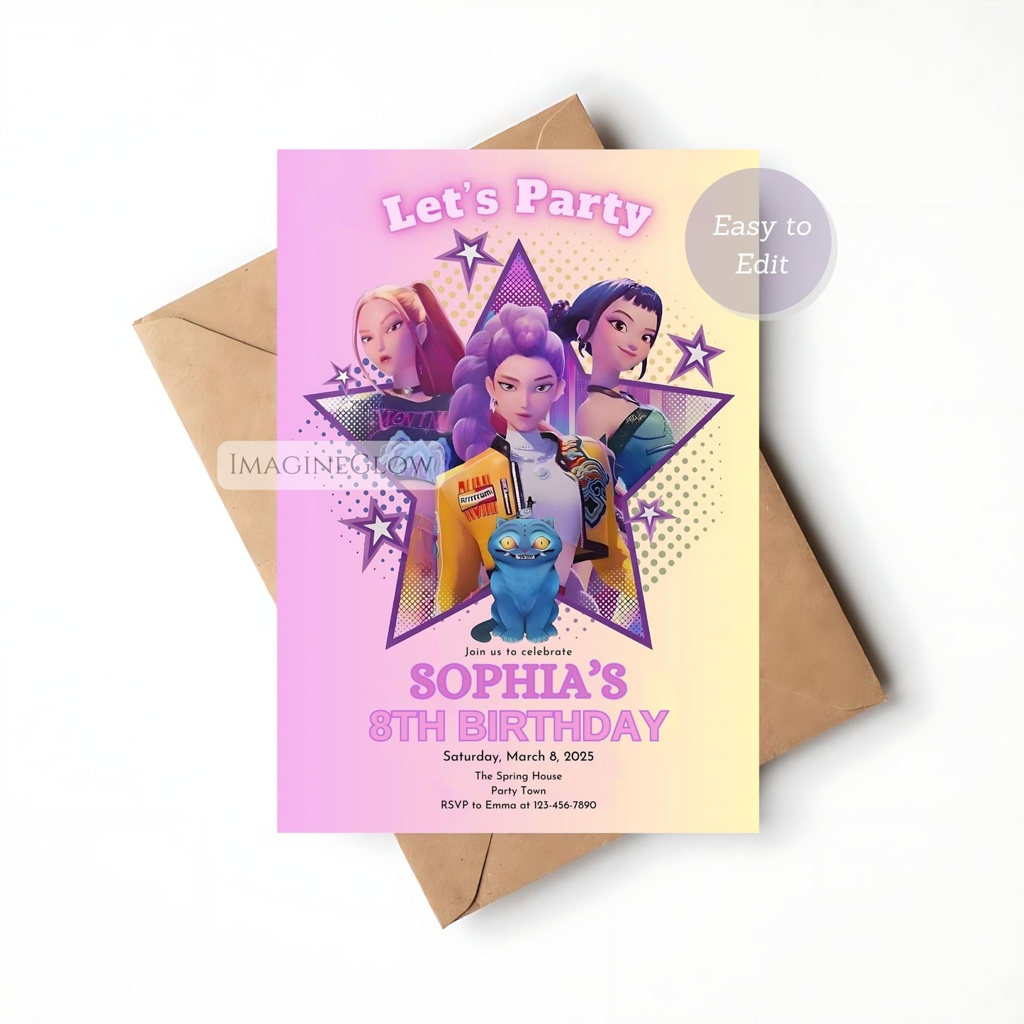 kpop anime birthday invite template
digital kpop fan party invitation