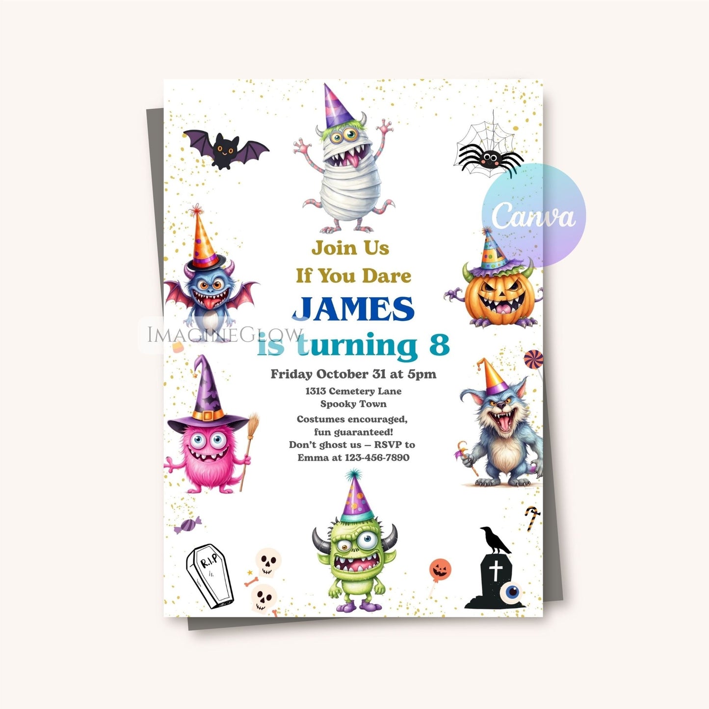 fun halloween kids monster party invitation