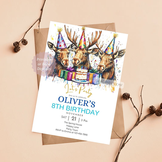 Printable Moose Party Invitation - Rustic Design