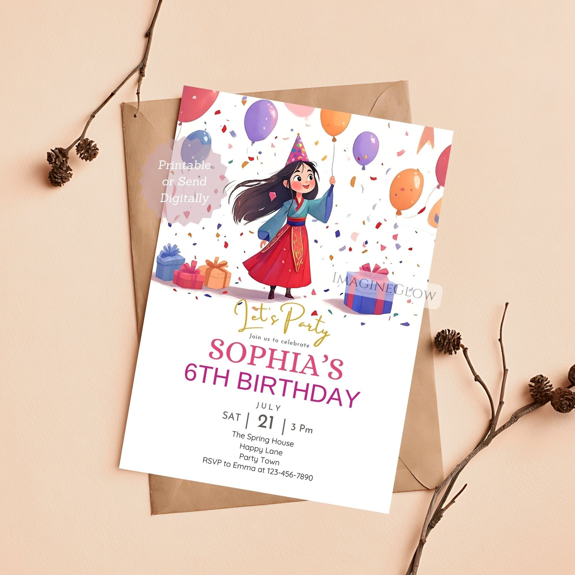 mulan birthday invitation
princess party invitation mulan