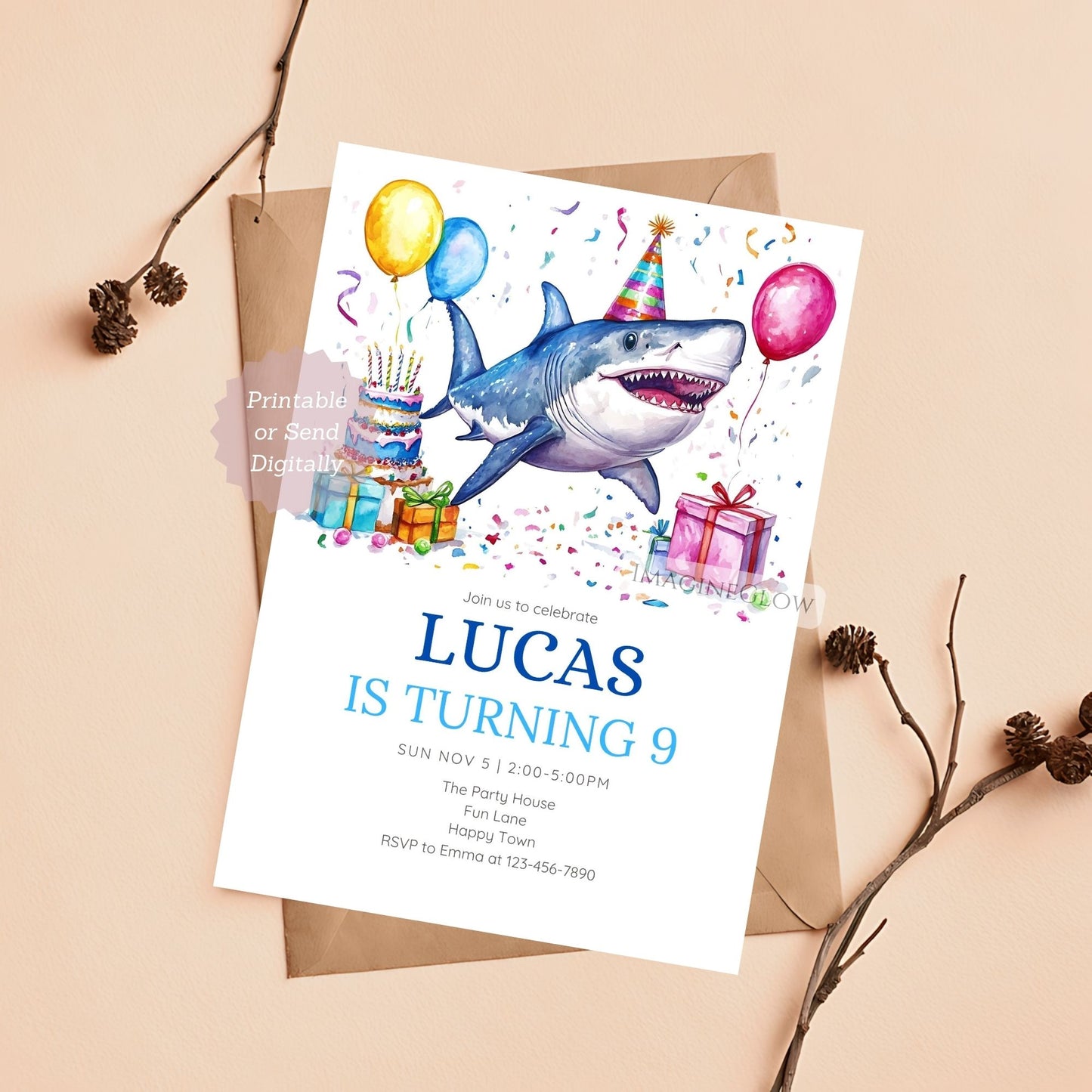 Shark birthday invitation template for kids