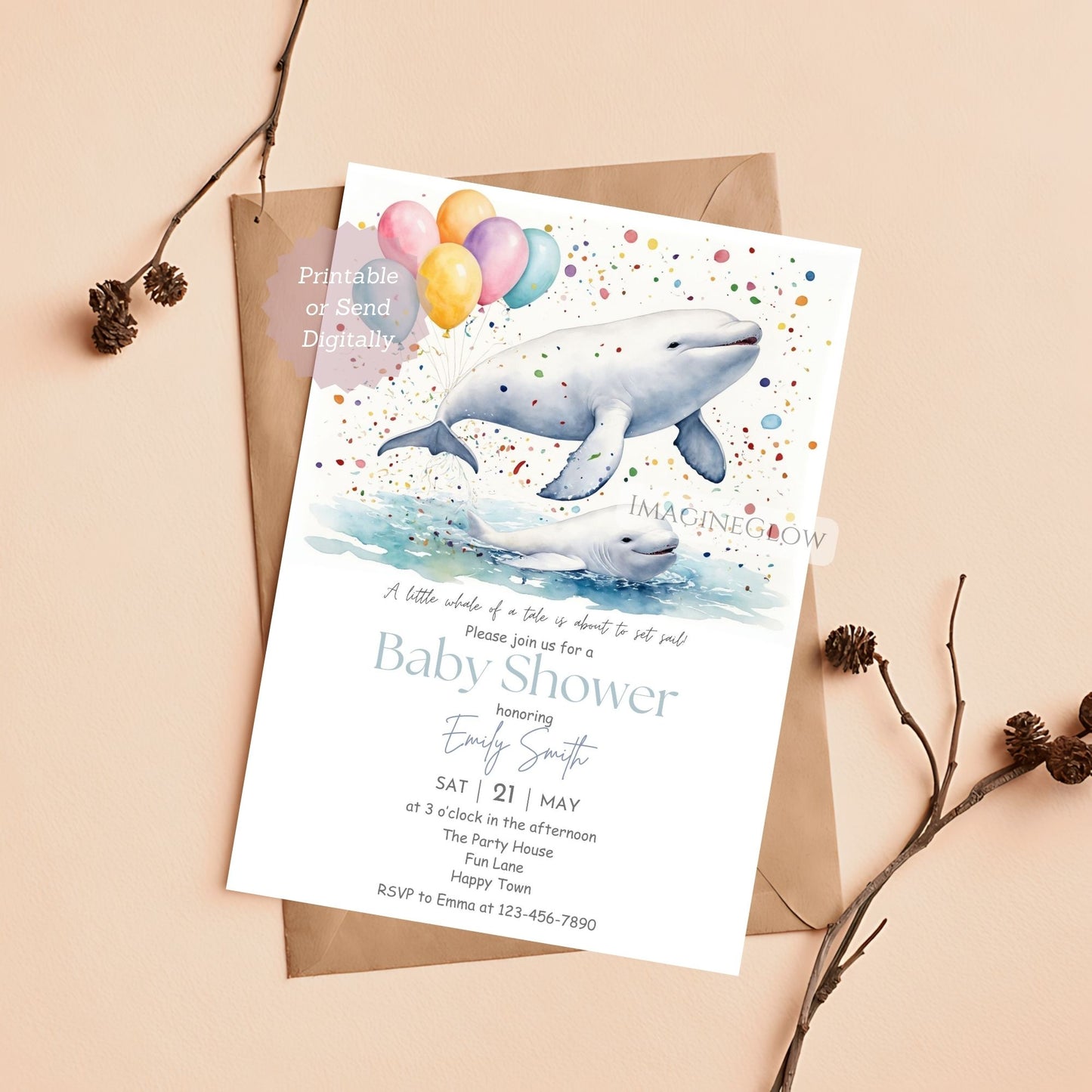 printable beluga whale baby shower invite