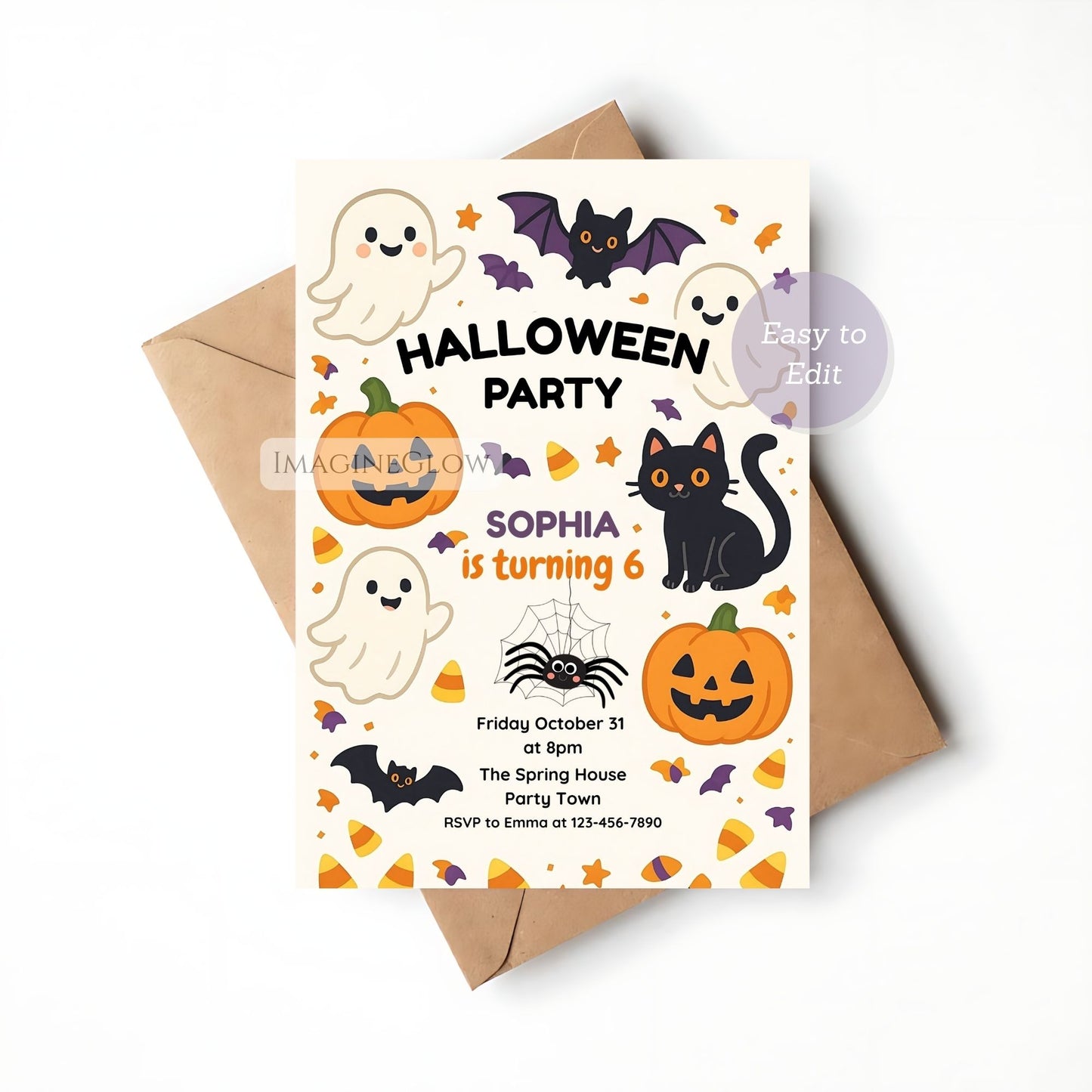 pumpkin and bat party invite
sweet halloween invite for kids