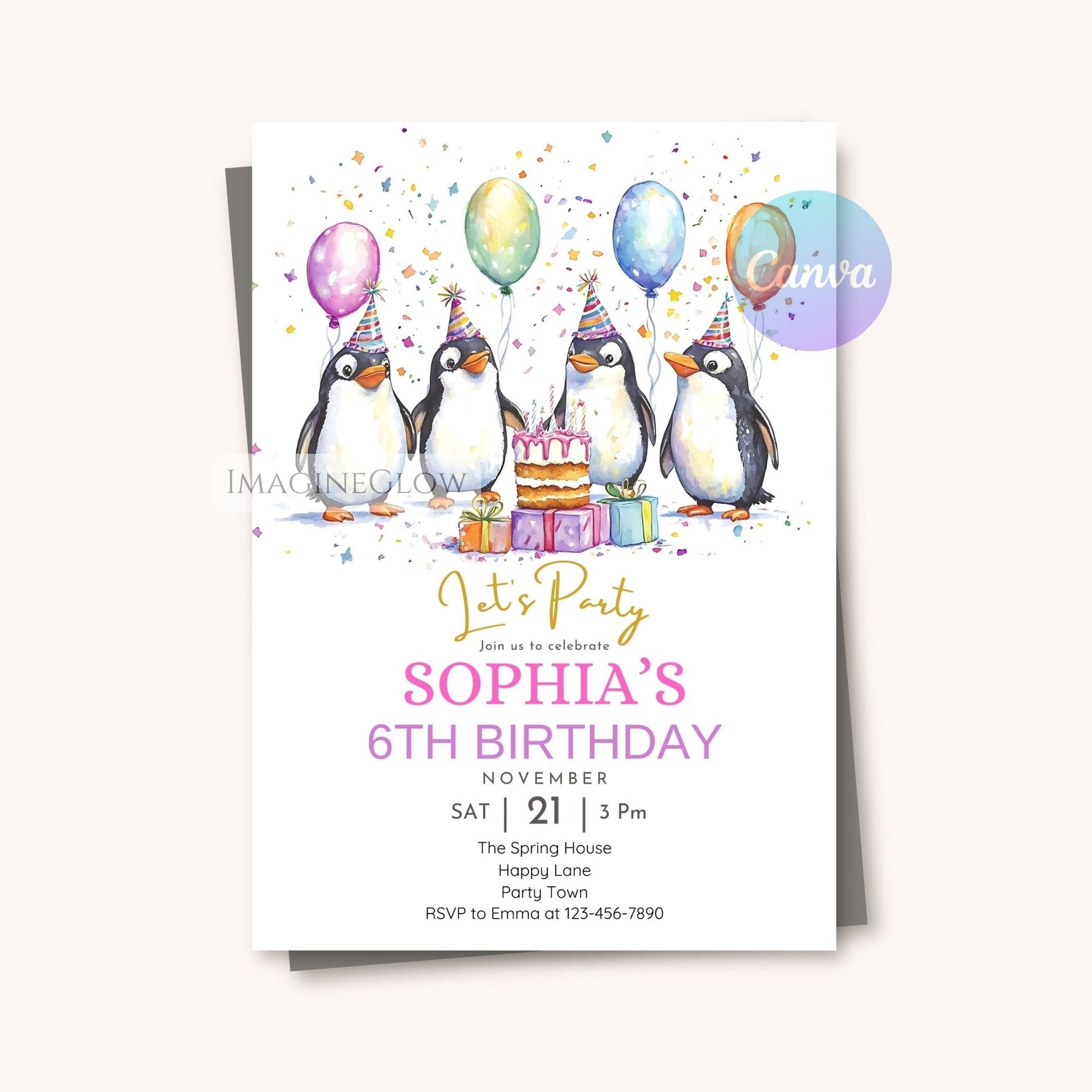 Canva penguin birthday card design
Penguin invite for winter kids celebration