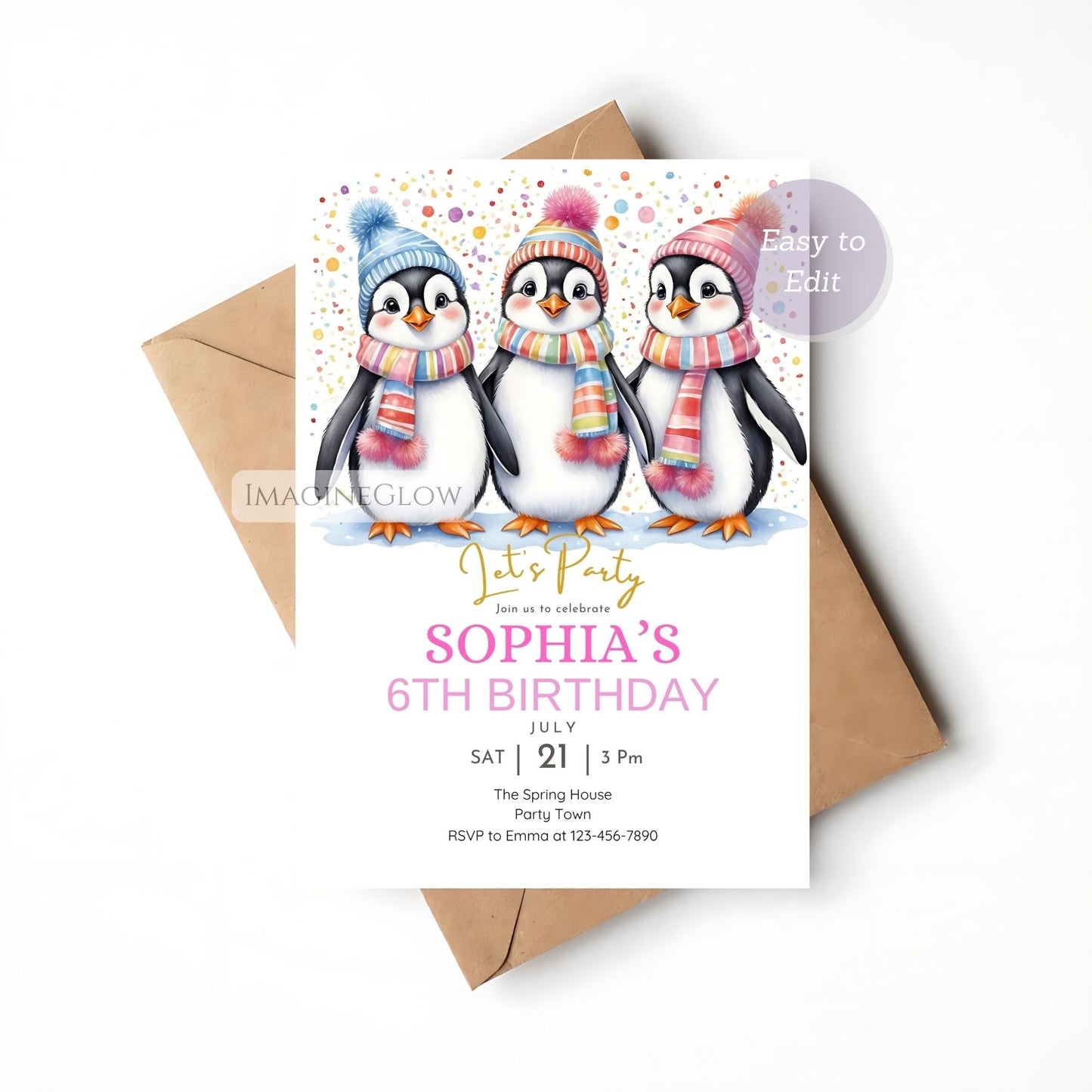 editable penguin party invitation digital download