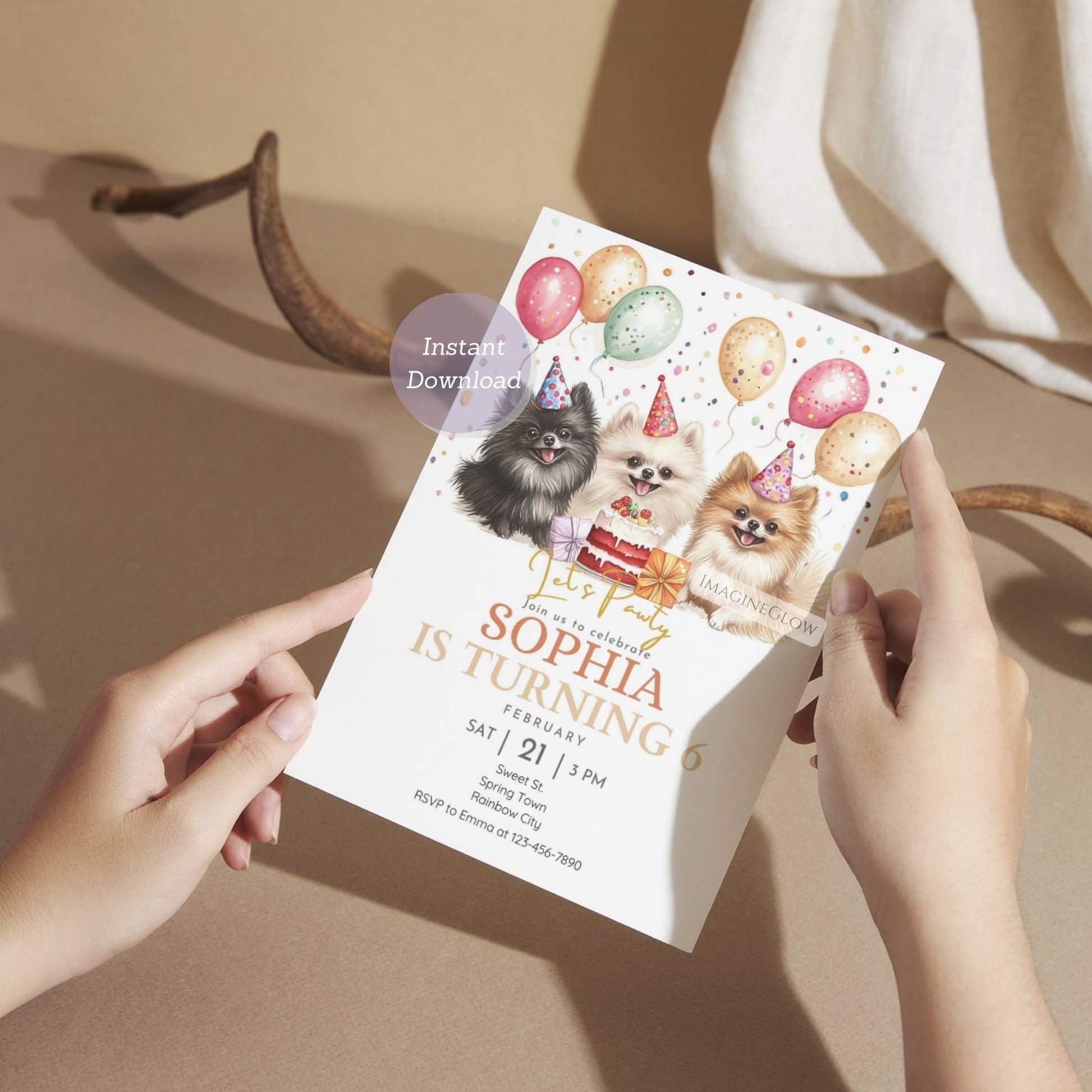 Customizable Pomeranian dog party invitation