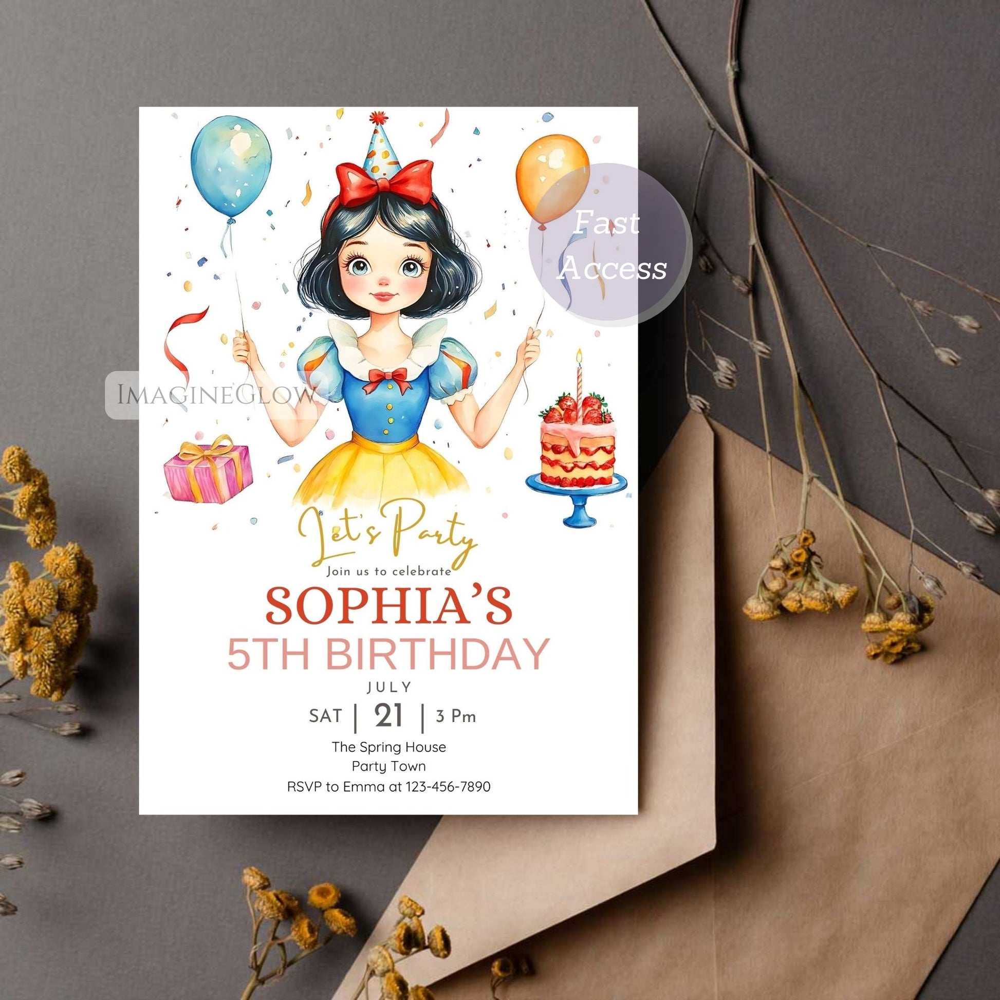 snow white birthday invitation
printable snow white birthday invite
canva editable snow white template