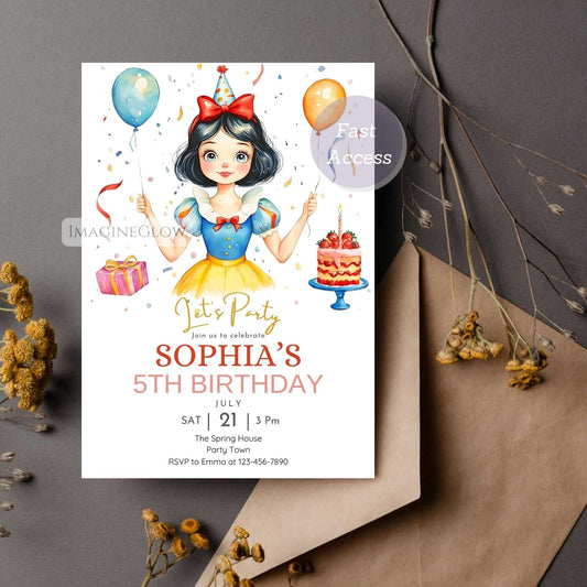 snow white birthday invitation
printable snow white birthday invite
canva editable snow white template