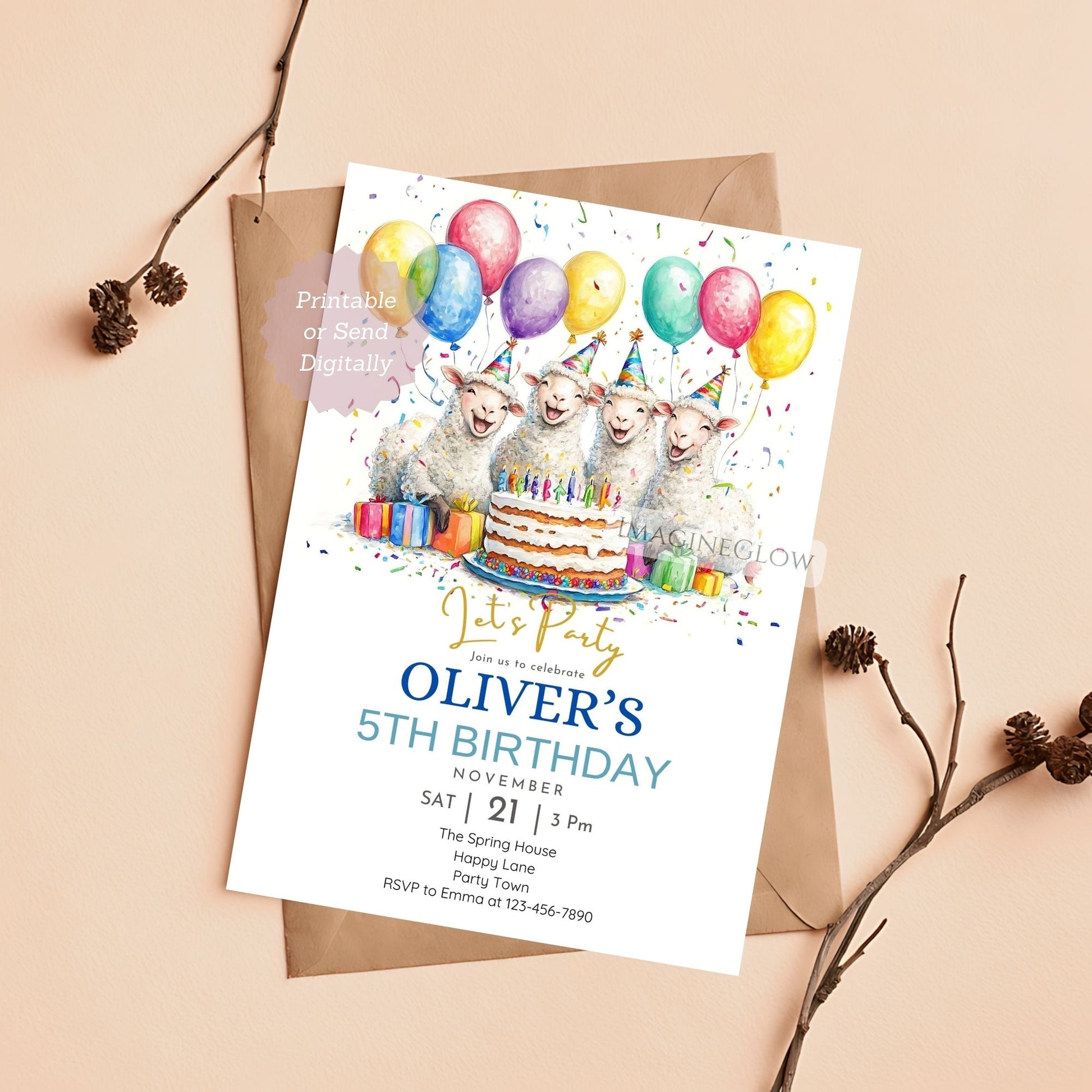 Cute sheep barnyard birthday invite