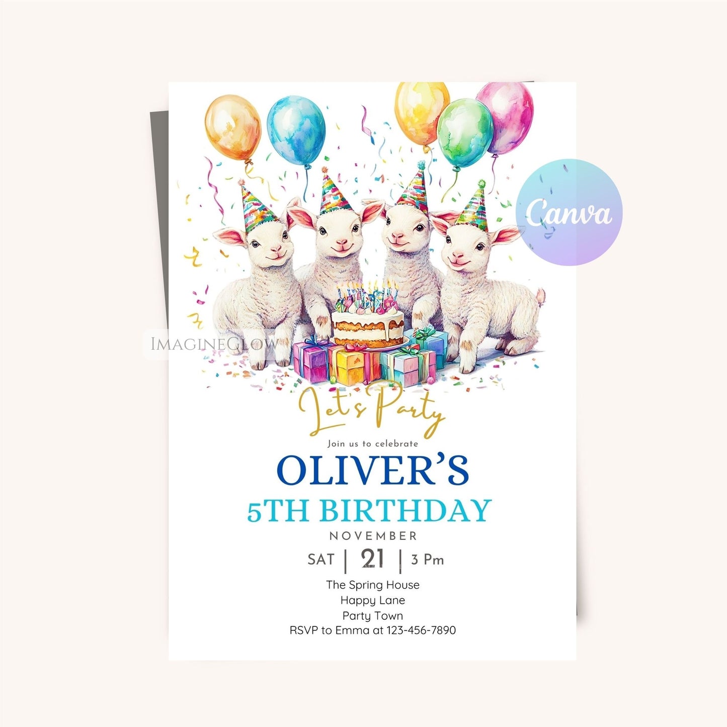 Barnyard bash invitation with a lamb