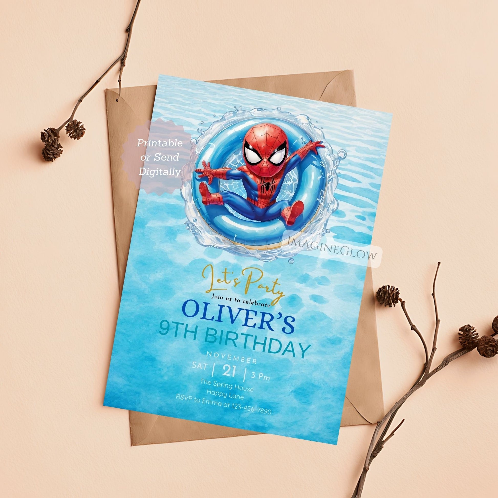 boy superhero pool invite printable