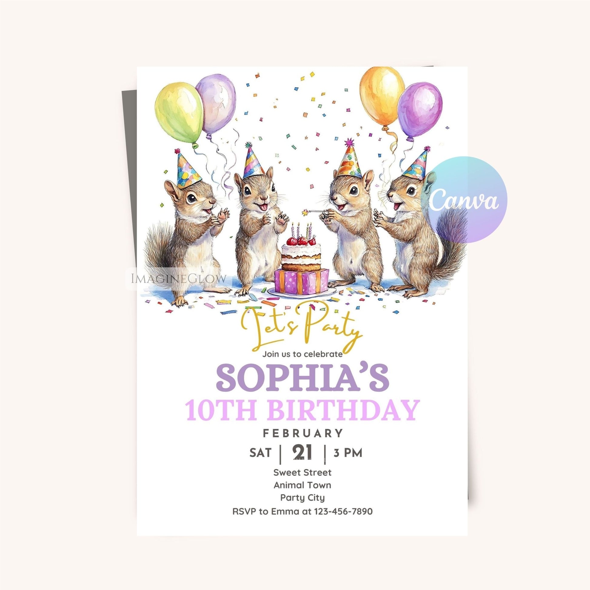 Editable woodland creature party invite
Fall birthday invitation with a squirrel