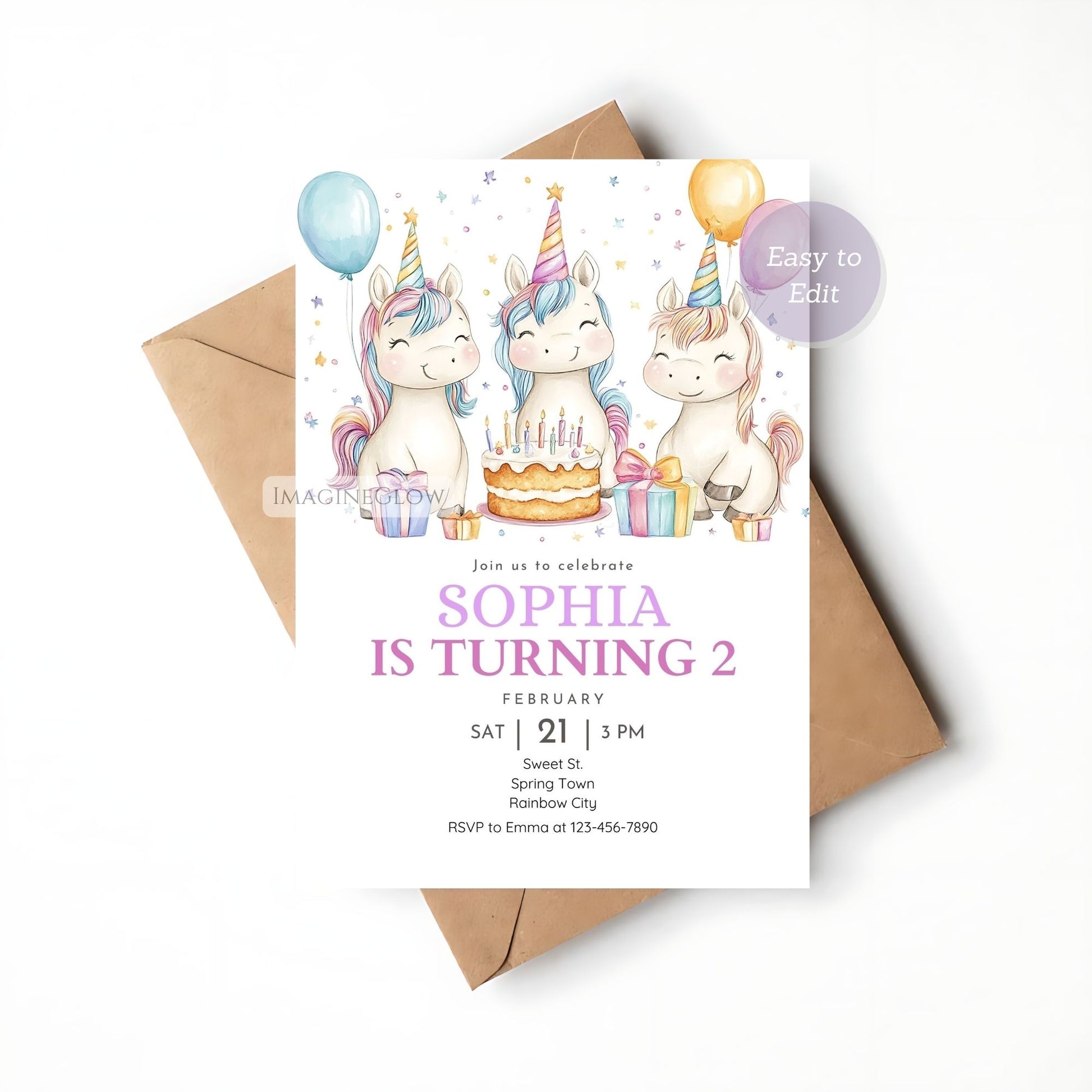 Magical Unicorn Party Invitation for Kids