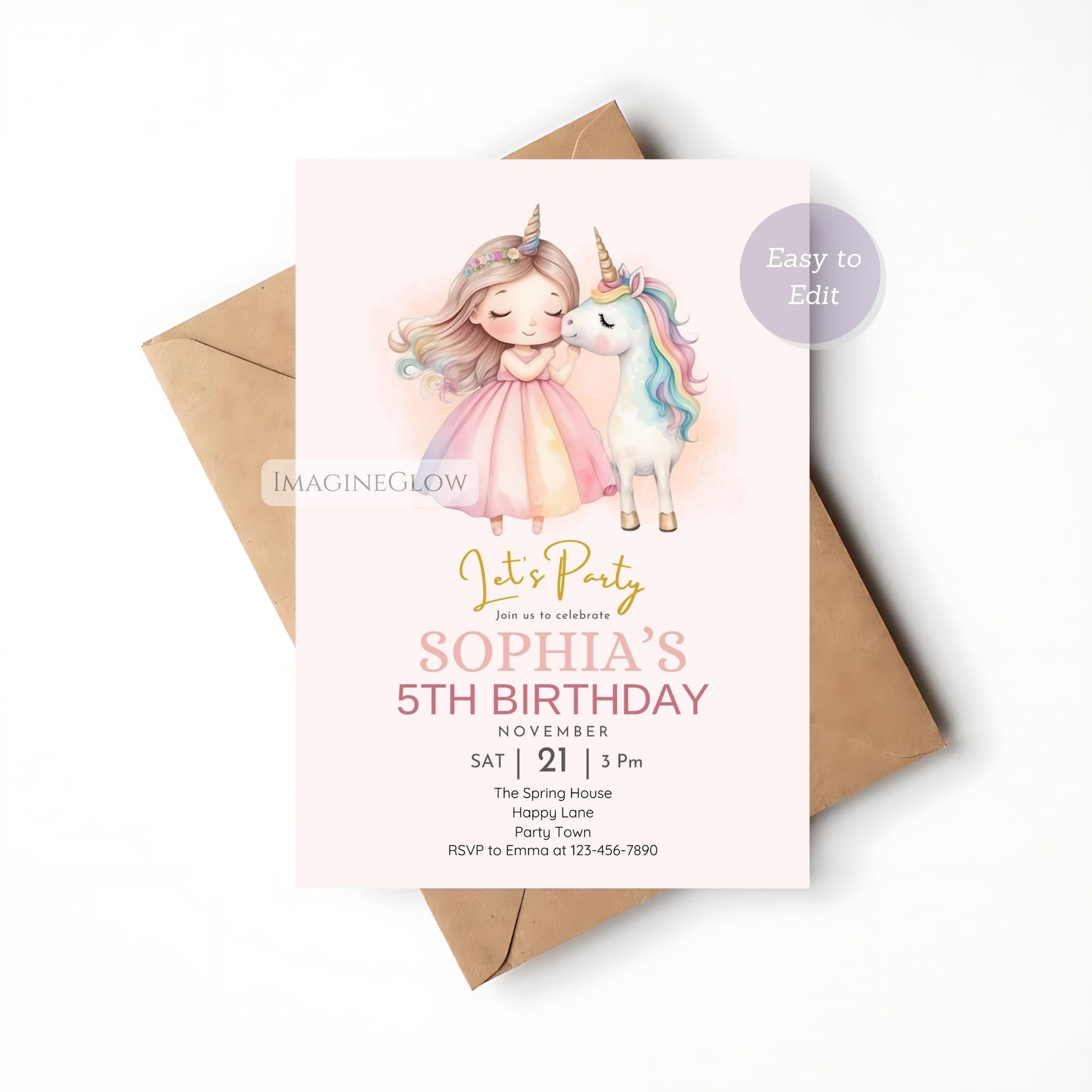 Fairy tale unicorn birthday invitation template