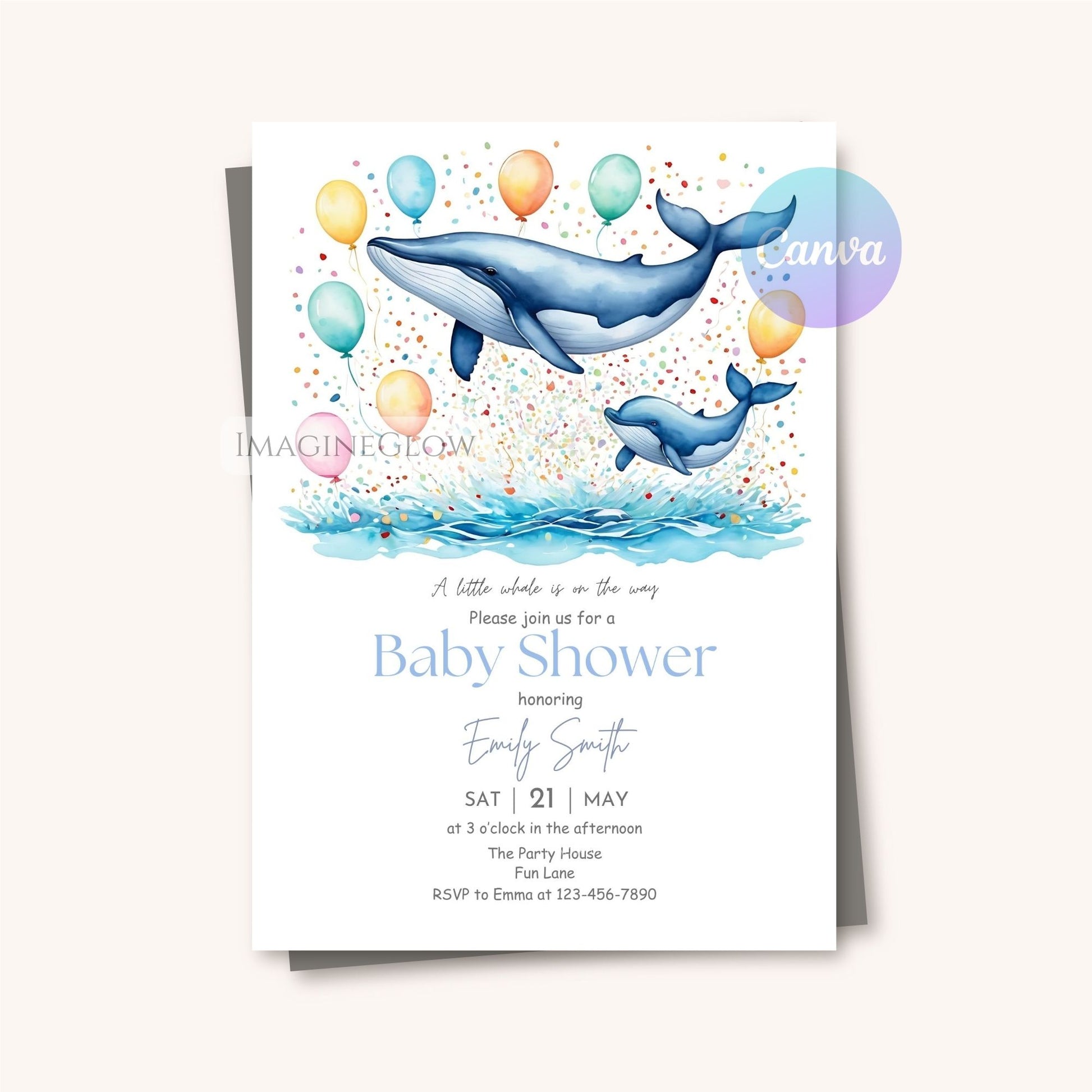mother and baby whale invite
under the sea baby shower invitation