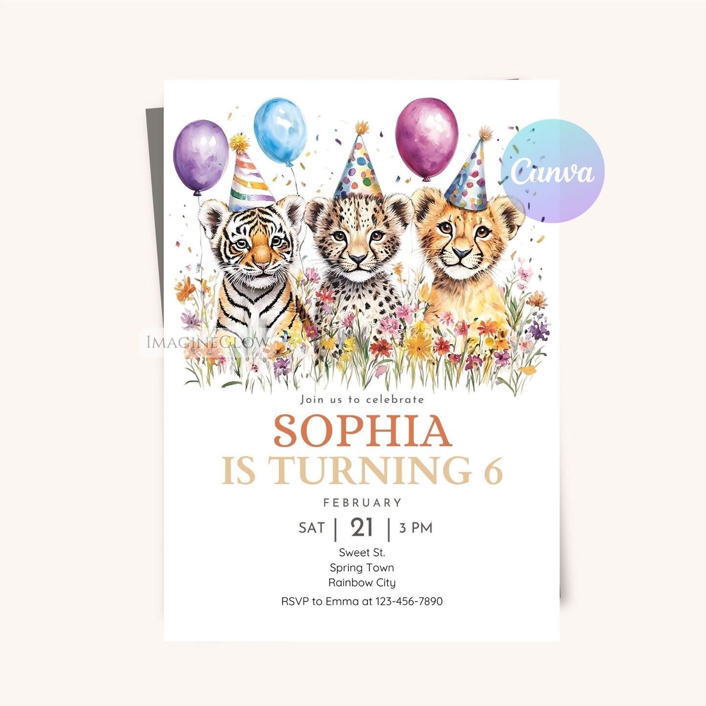 Editable wild cats party invitation template