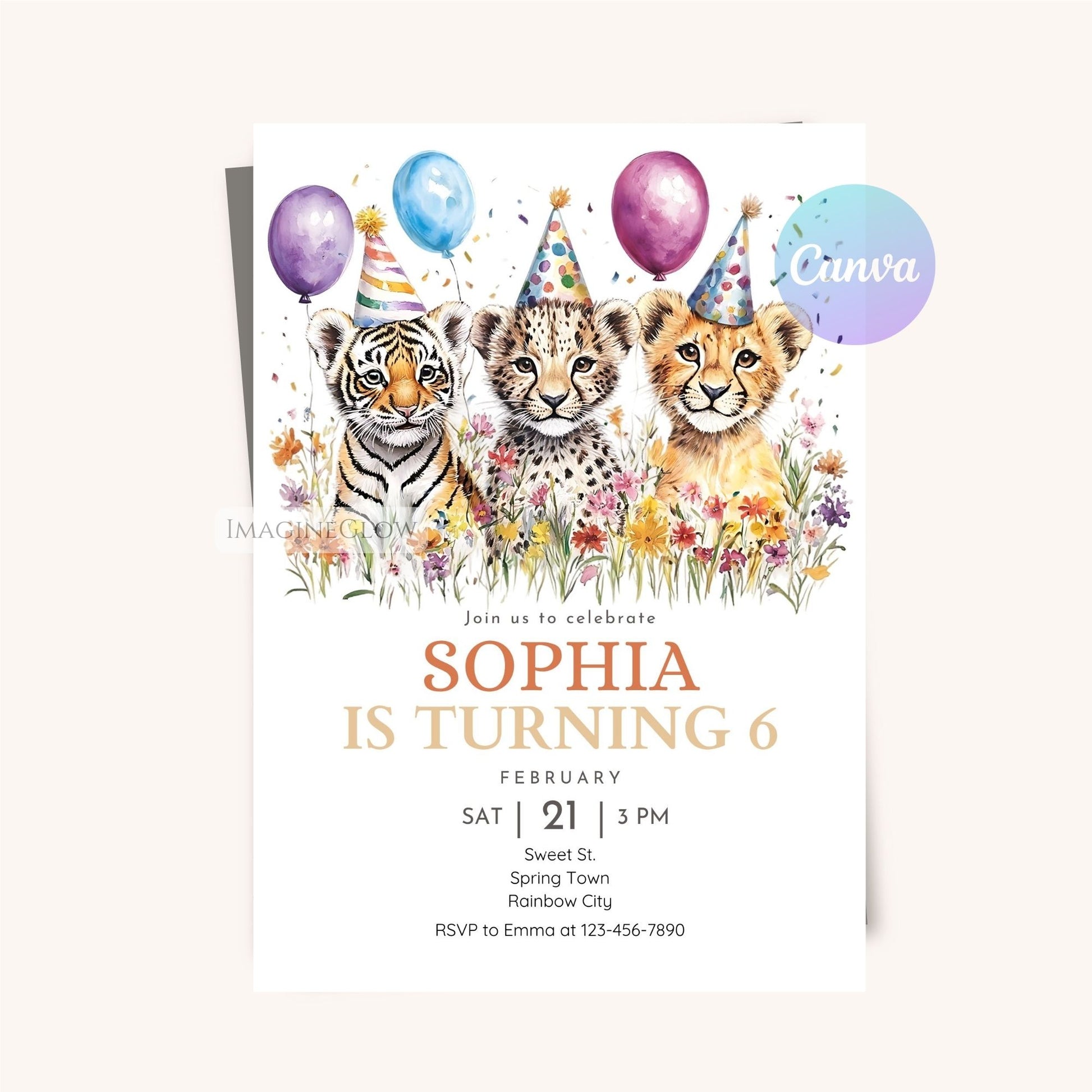 Editable wild cats party invitation template