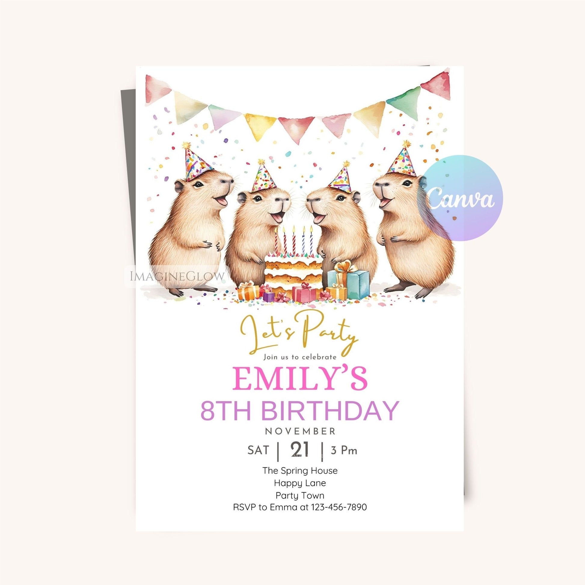 Kids’ capybara-themed birthday invite