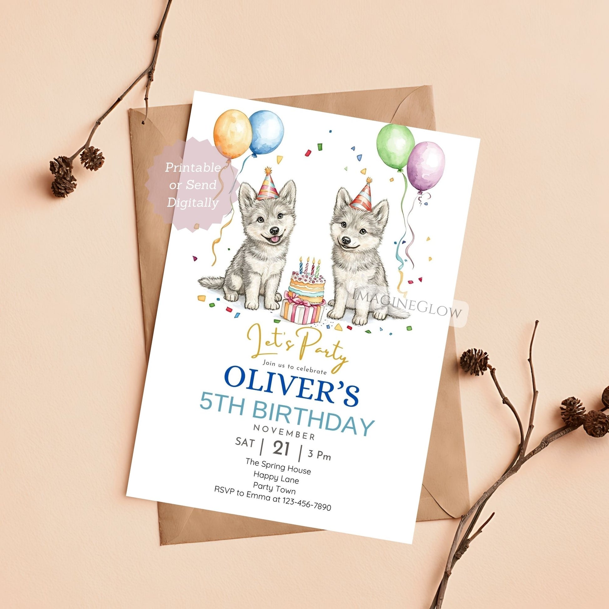 Wild forest wolf party invite