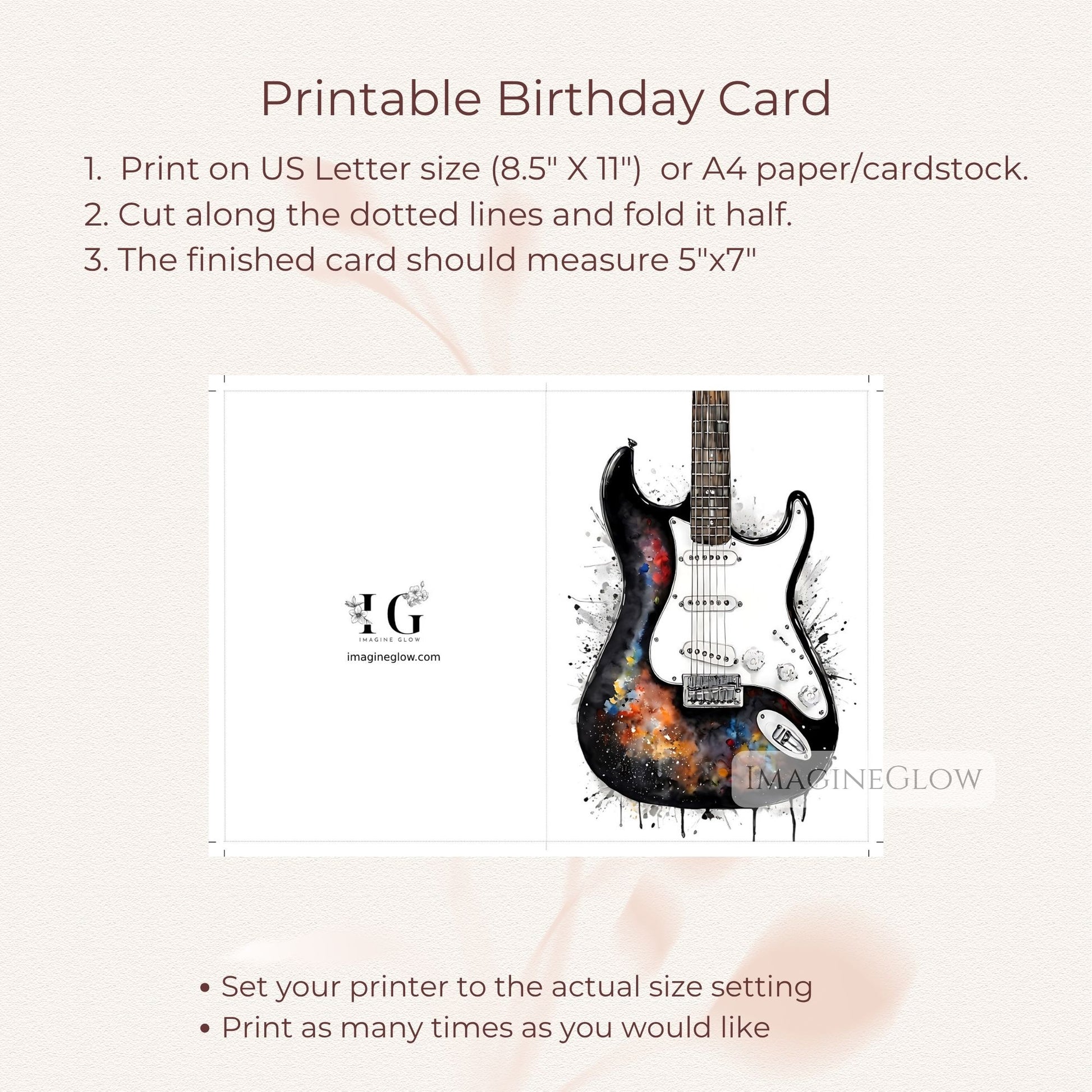 electric guitar art birthday card
printable birthday card for guitarist