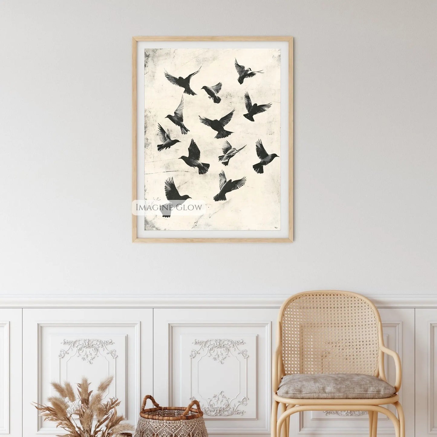 Flock of birds in flight abstract wall decor.