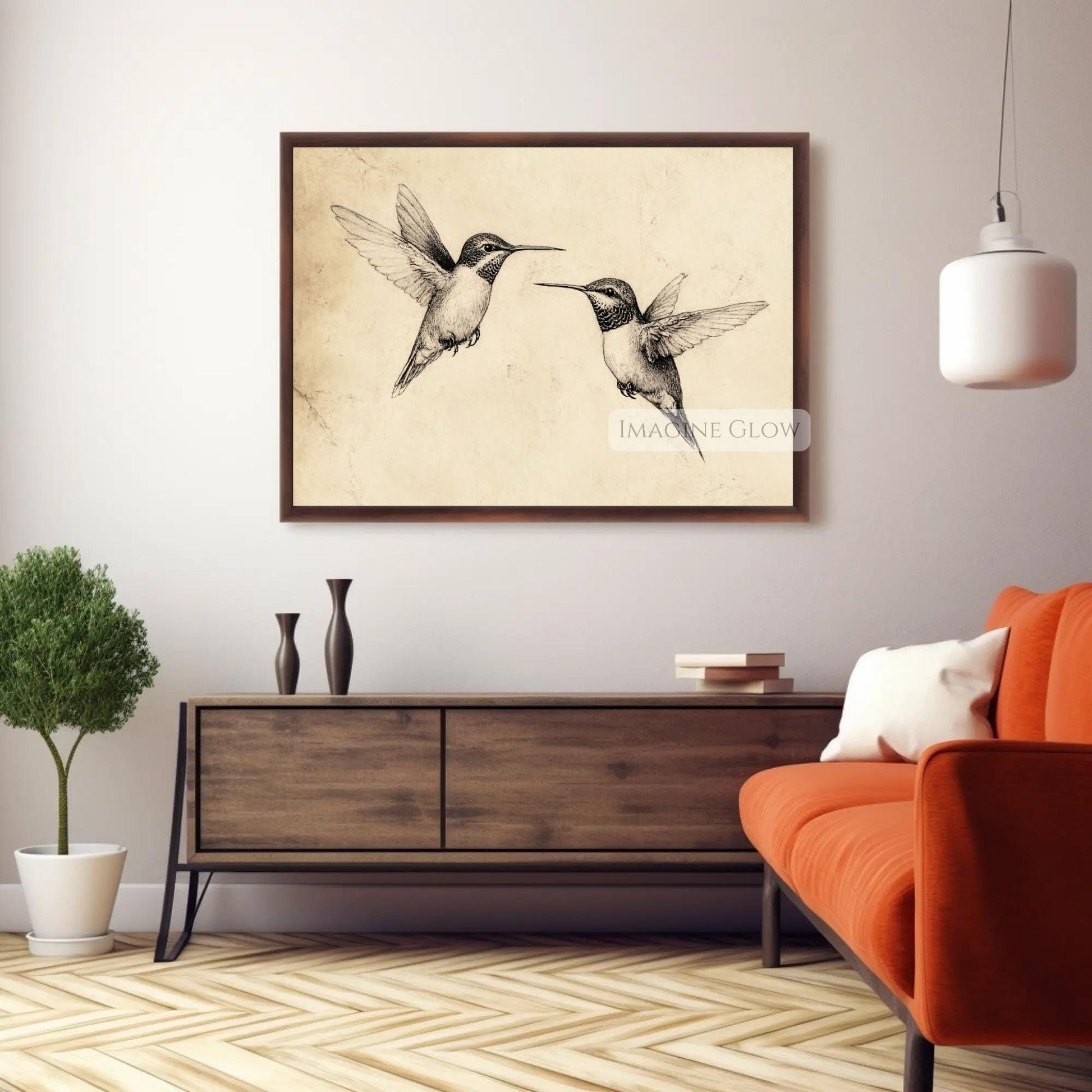 Minimalist hummingbird sketch digital download