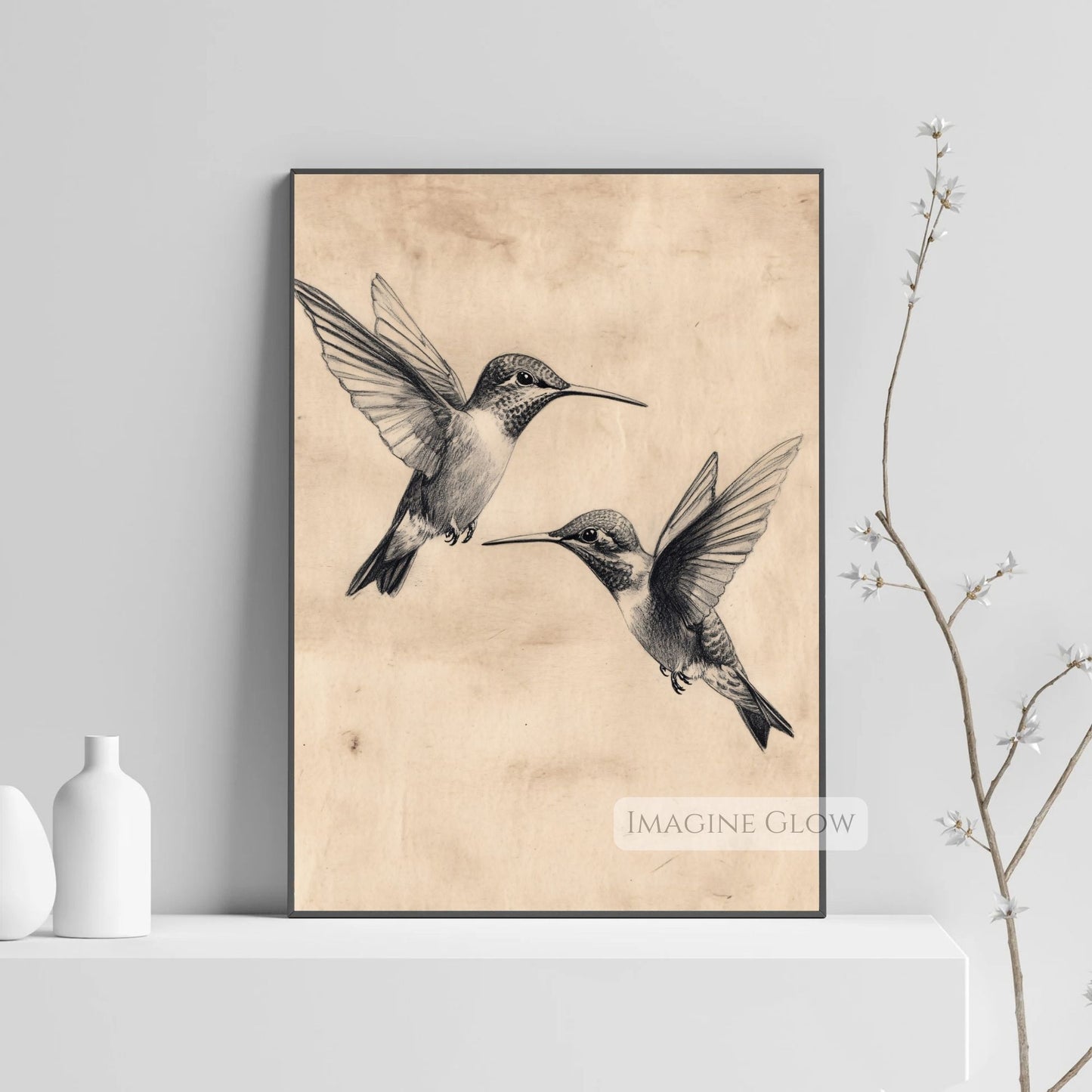 Rustic bird sketch print for classic decor