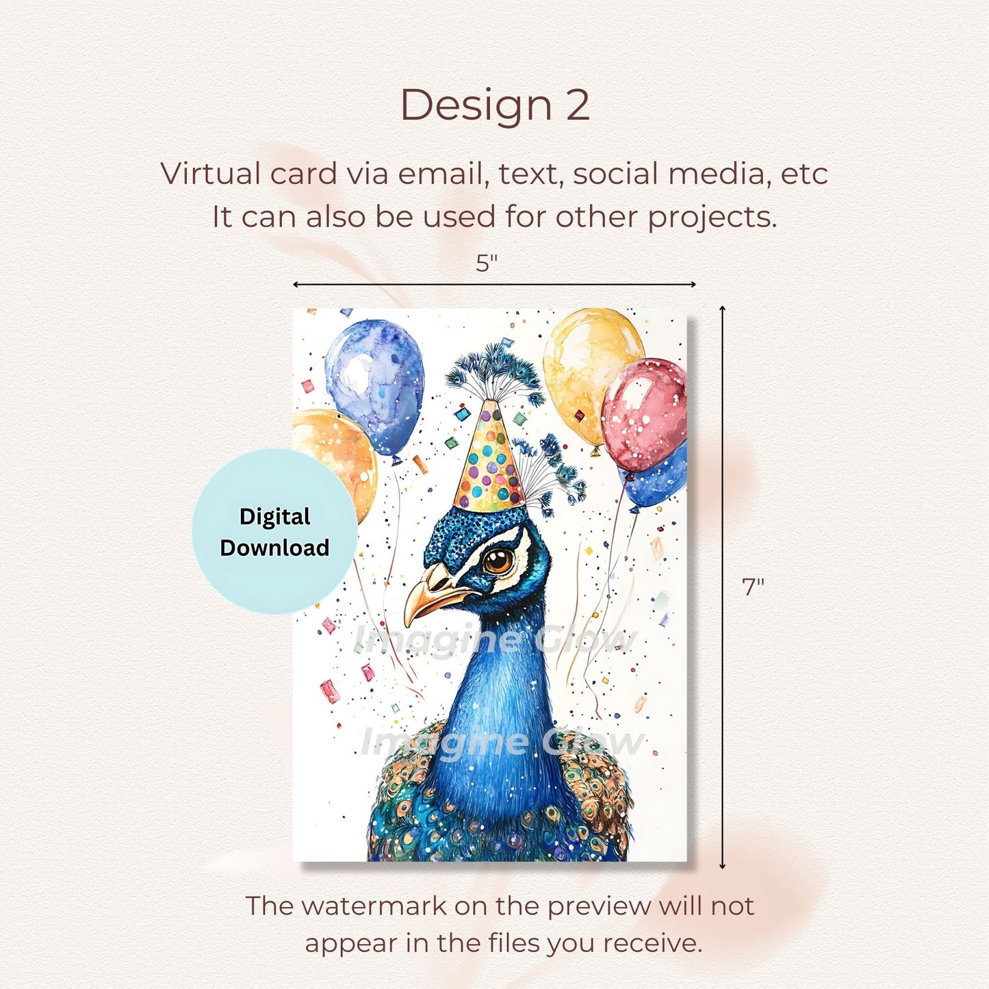 Peacock Birthday Card - Elegant Peacock Feather Greeting Card