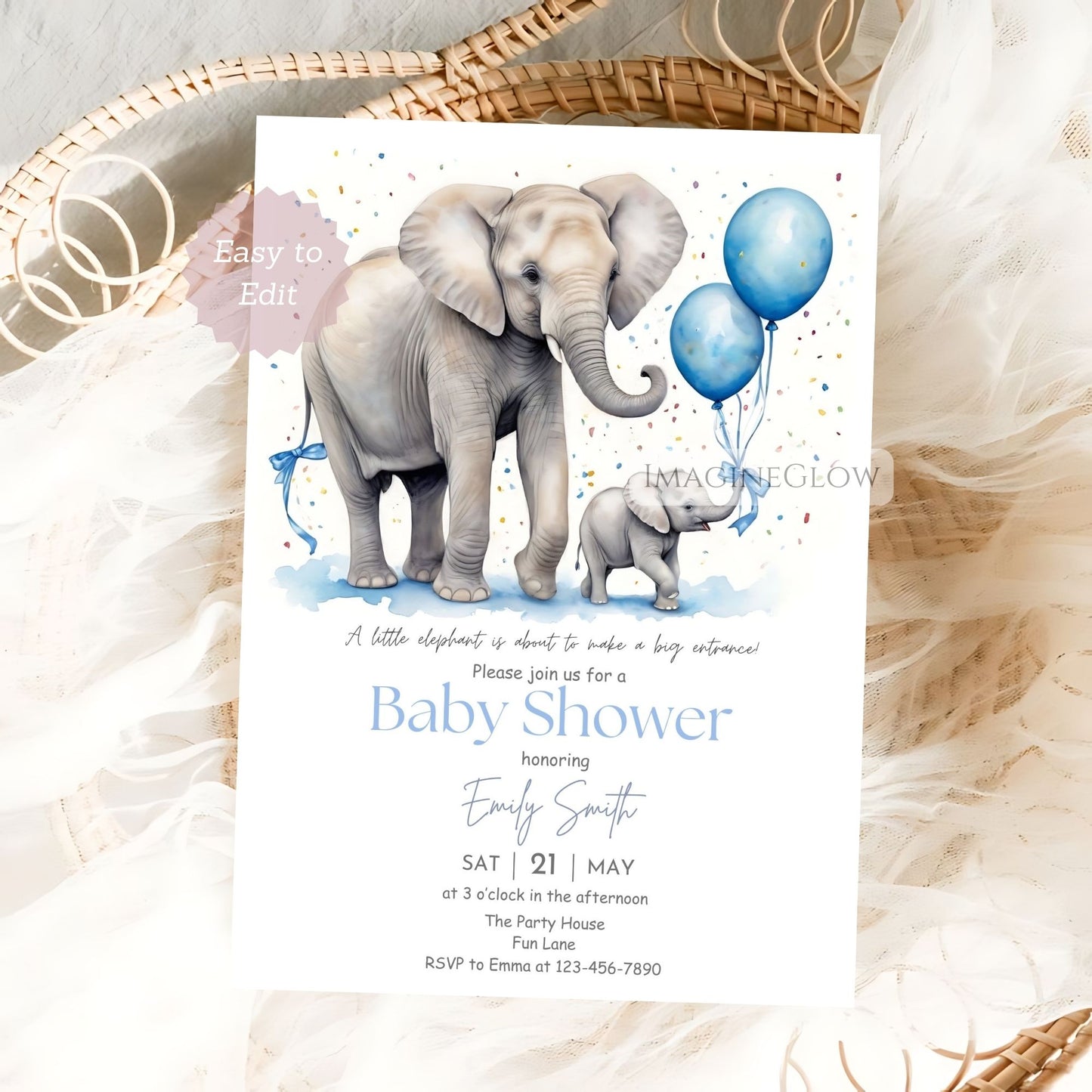 baby boy elephant shower invite