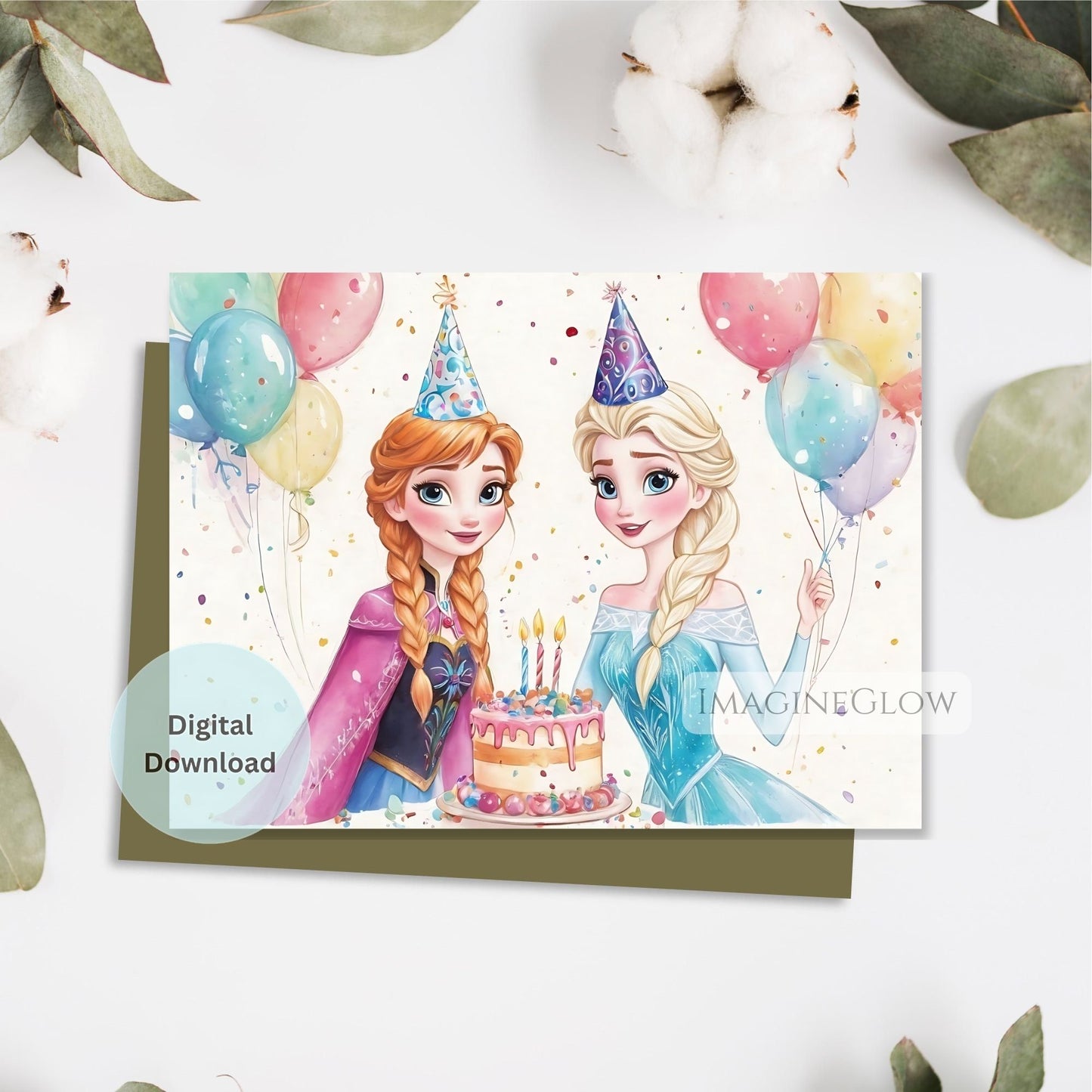 Elsa and Anna card for Frozen celebration
Birthday card featuring Elsa and Anna artwork