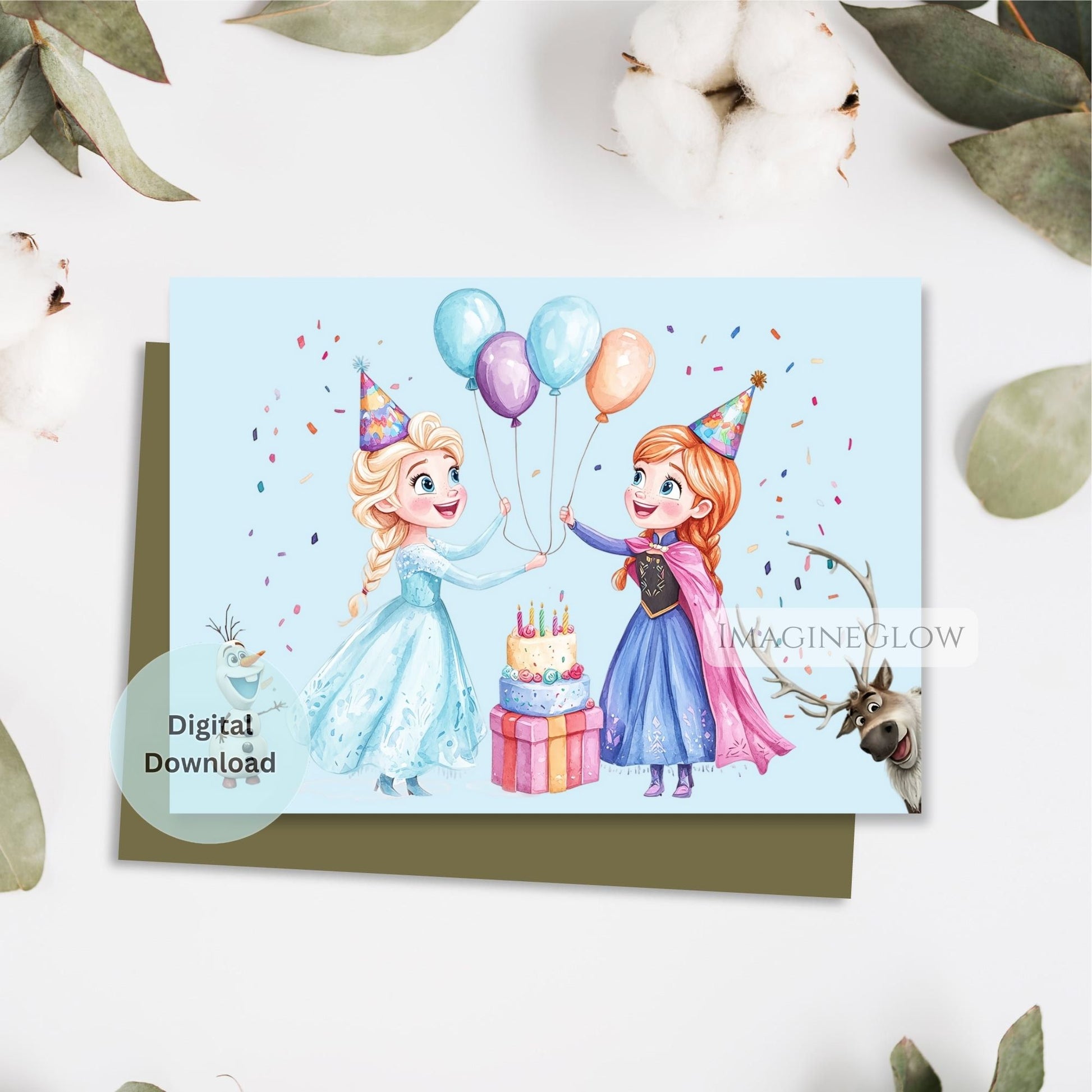 Elsa and Anna birthday card for kids
Winter-themed Frozen birthday card