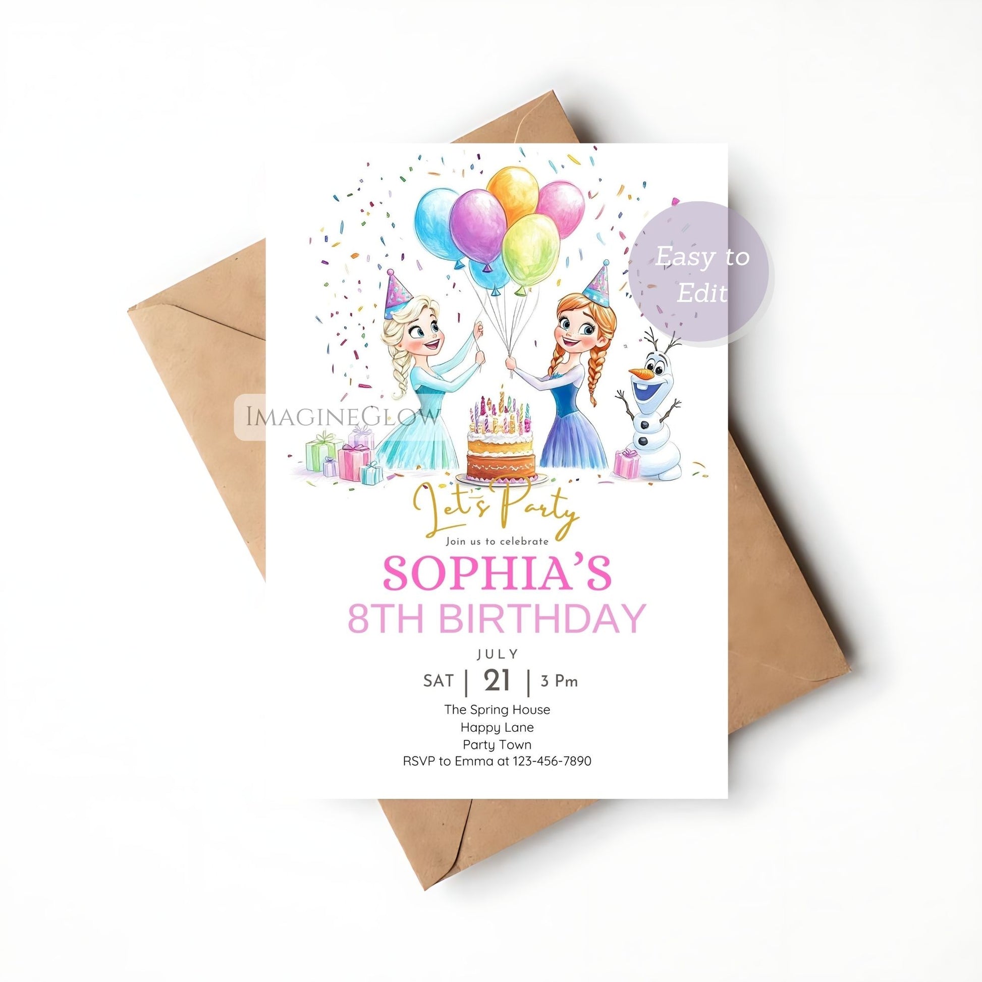 Frozen theme birthday invite for girls digital download