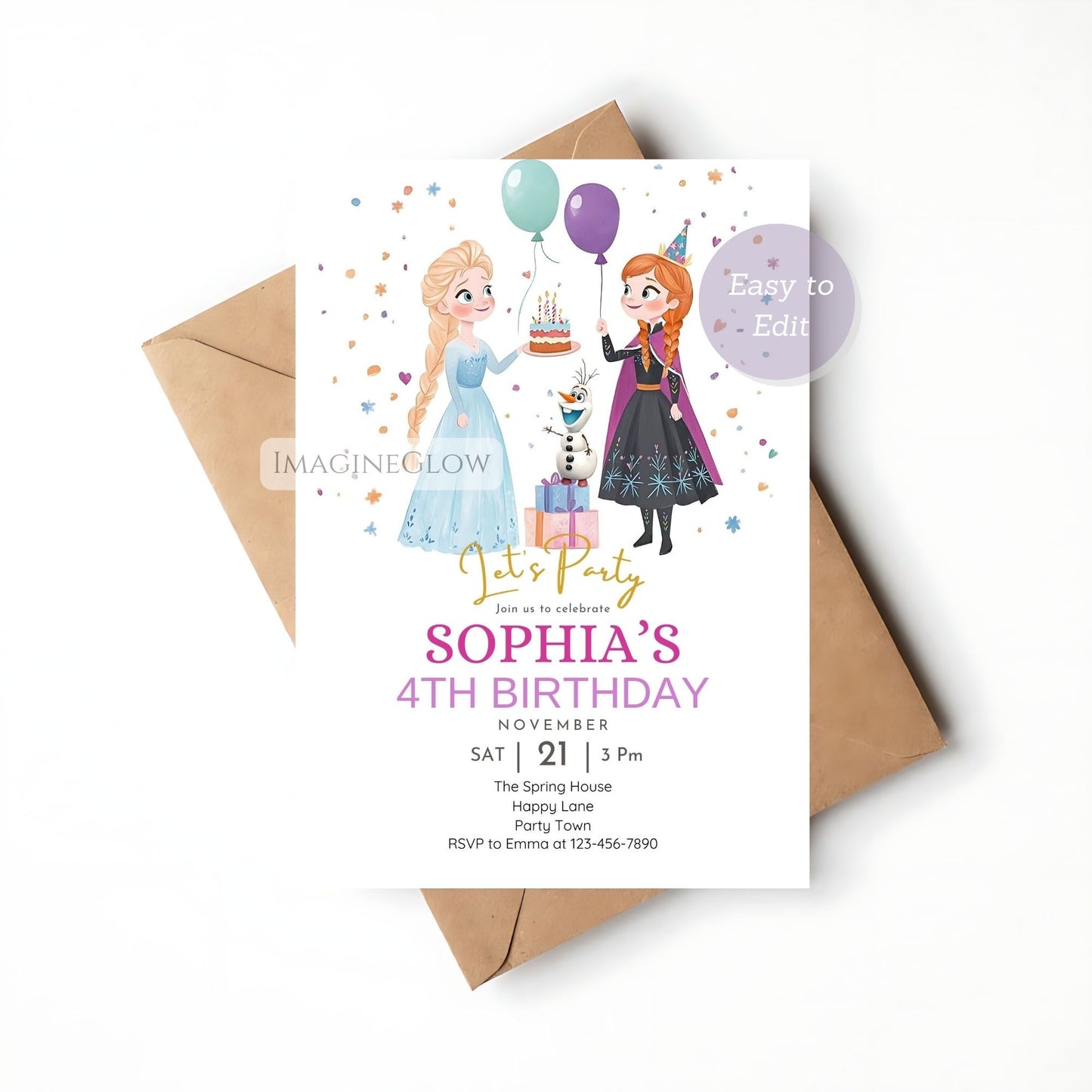Frozen snowflake themed printable invitation