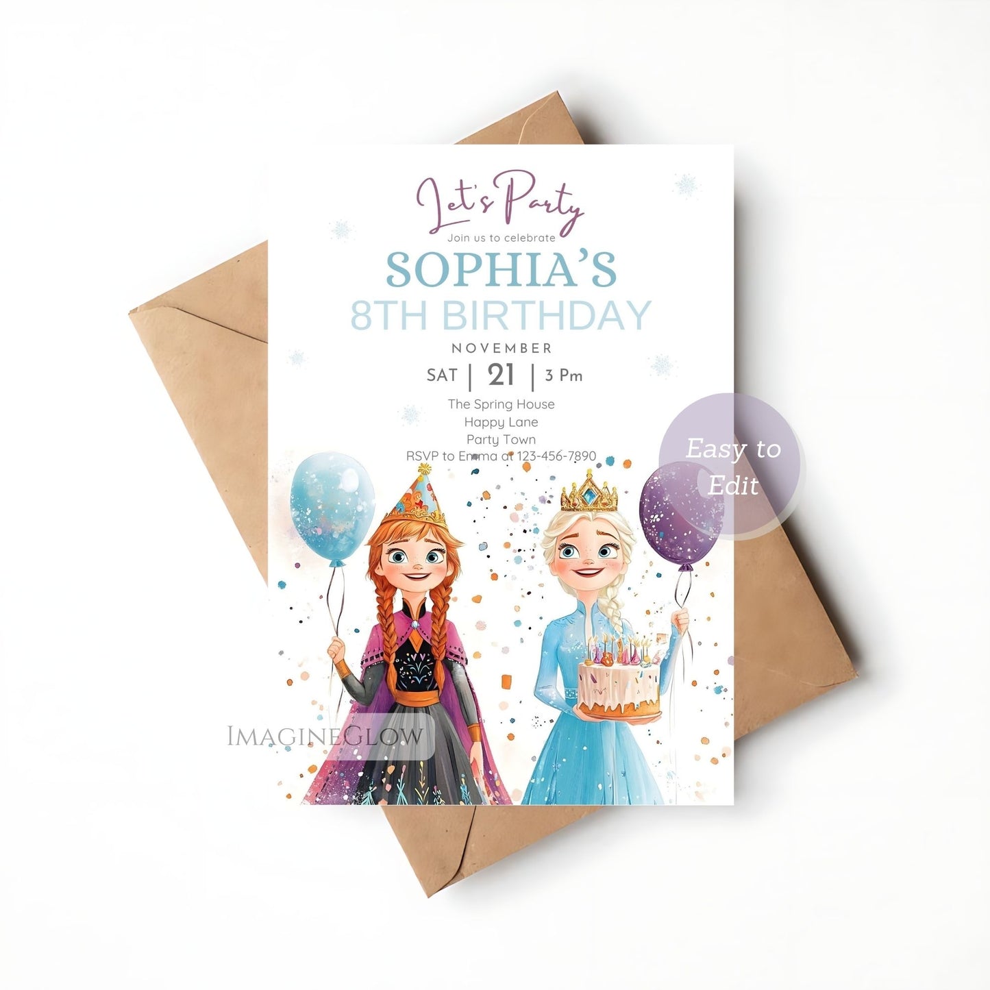 Editable Frozen princess party invitation