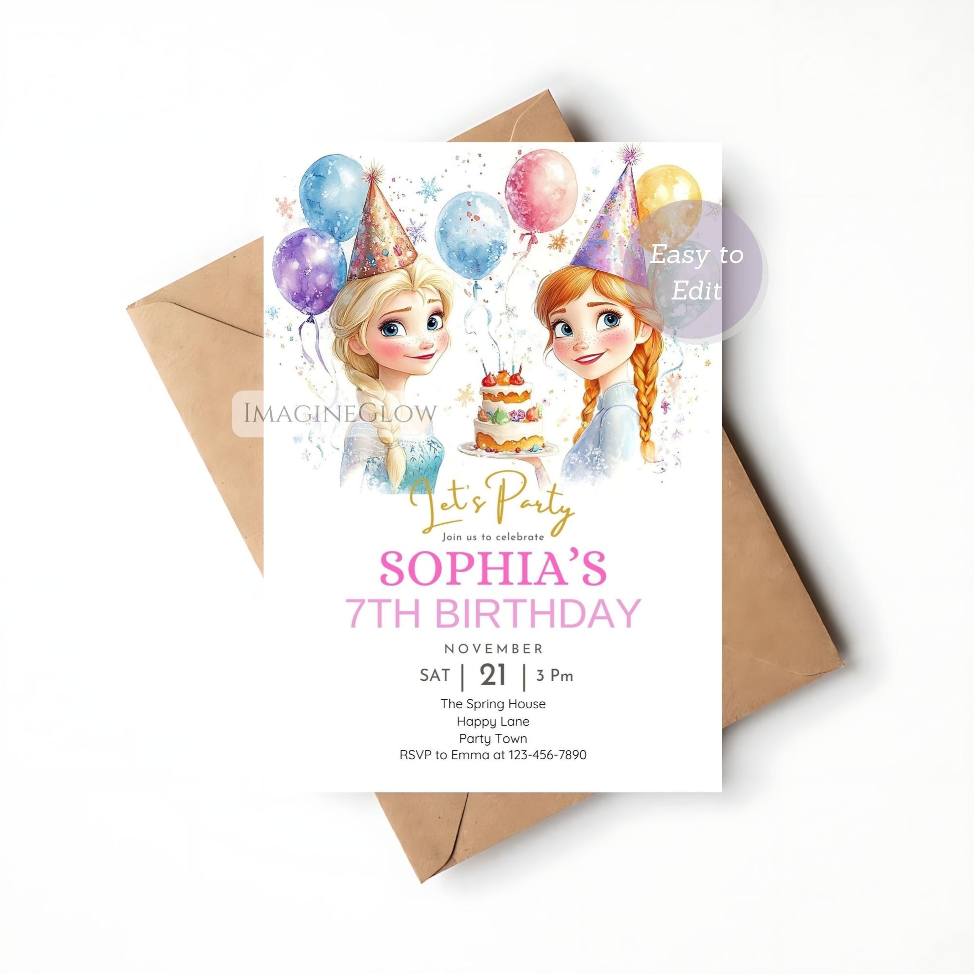 Elsa and Anna printable birthday invitation
 invitation with instant down