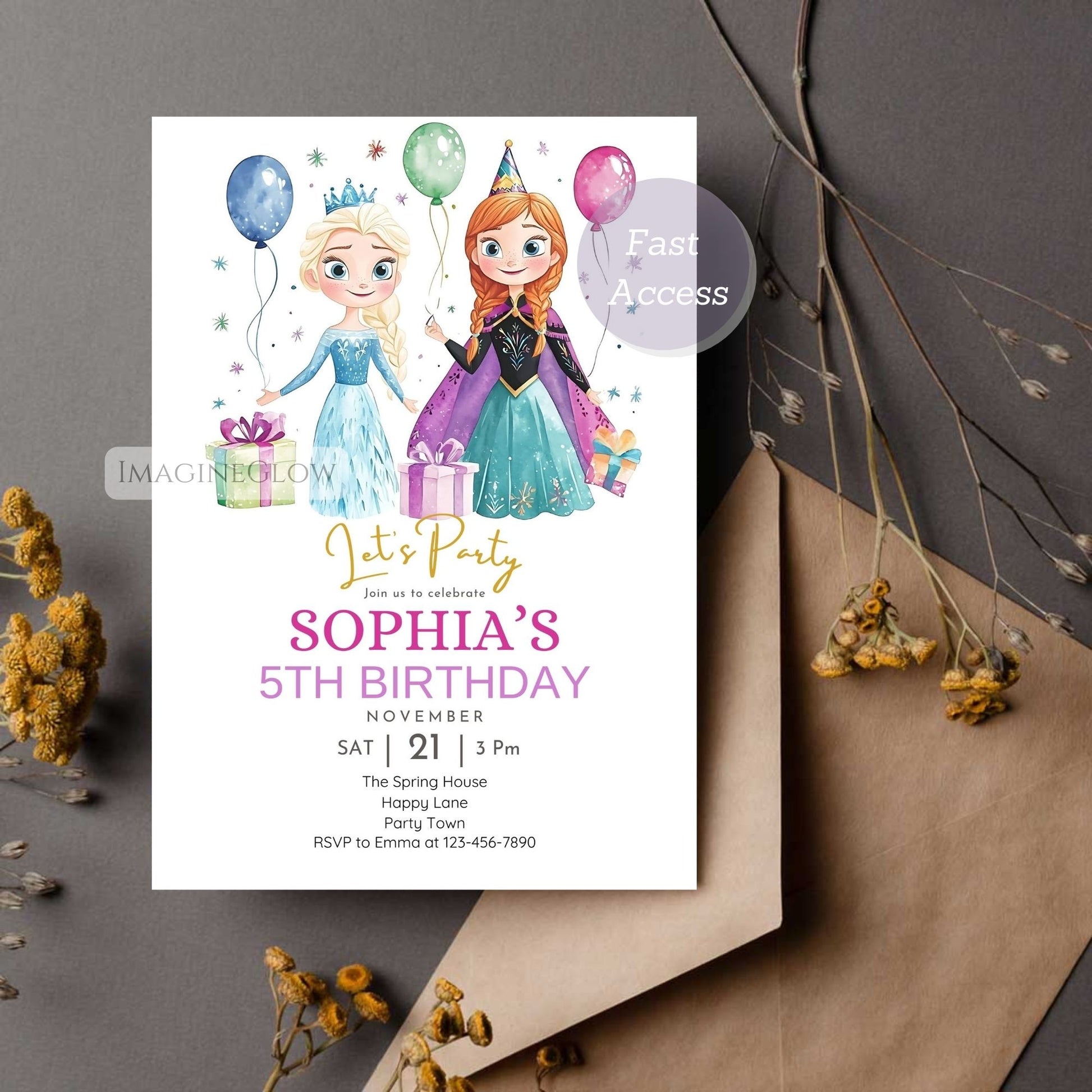 Elsa and Anna winter wonderland birthday card