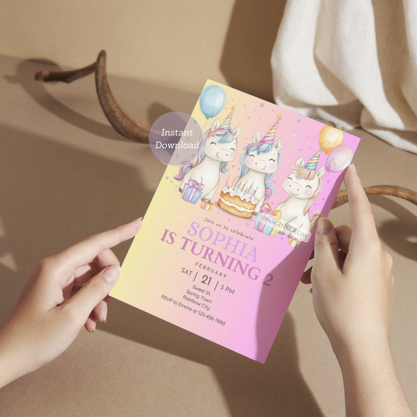 Editable Unicorn Birthday Invite - Rainbow Theme